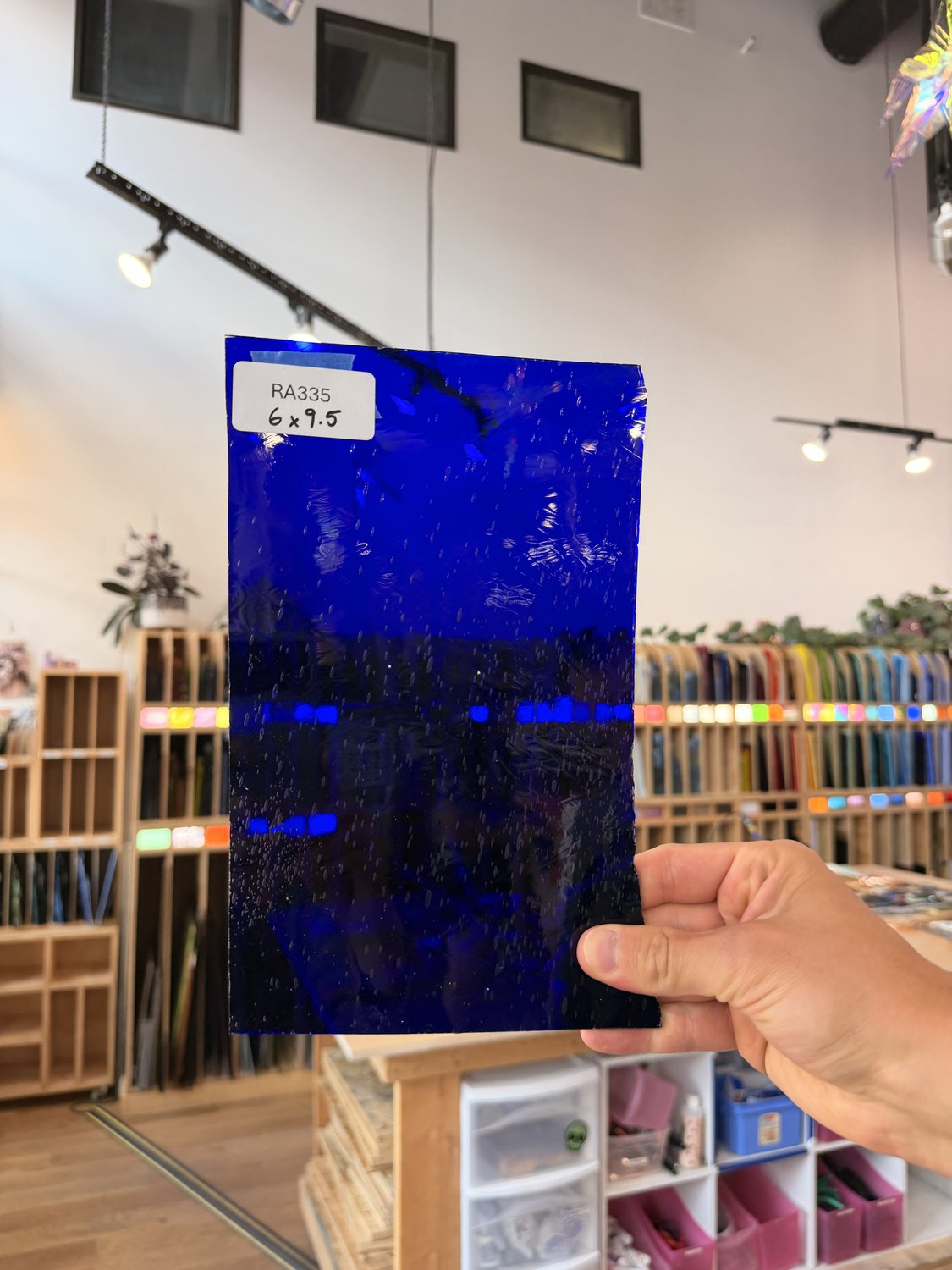 Dark Blue on Clear Mouthblown Antique Sheet Glass Mouth Blown Glass
