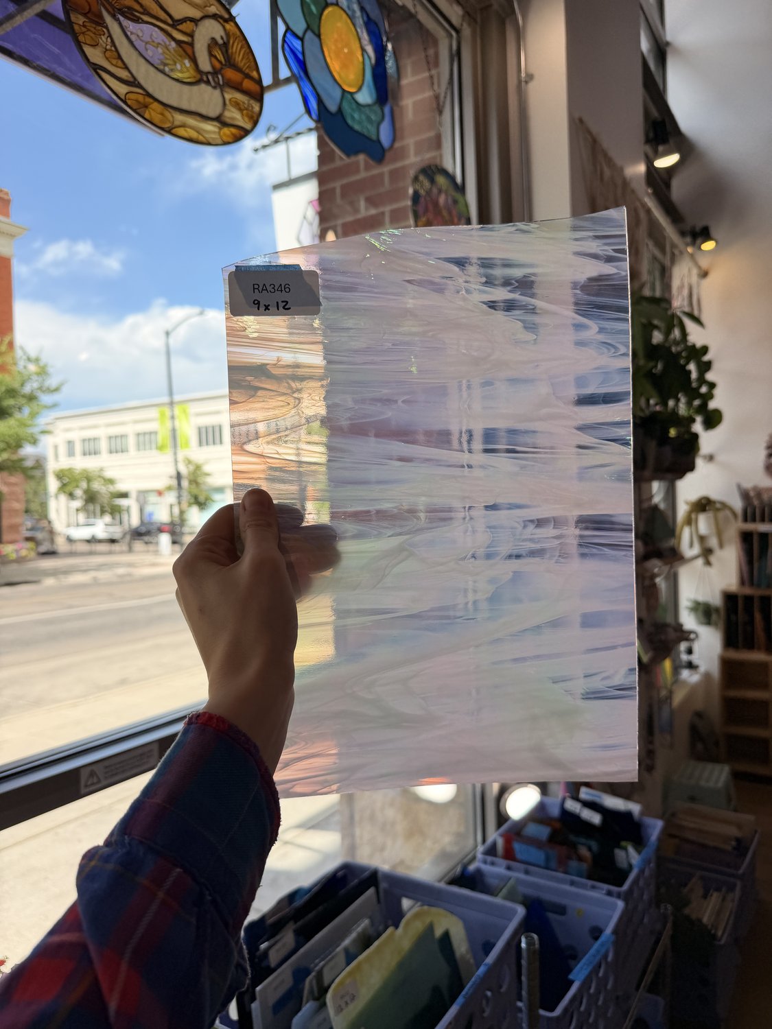 Rare White Wispy Iridescent Spectrum Sheet Glass Spectrum Glass