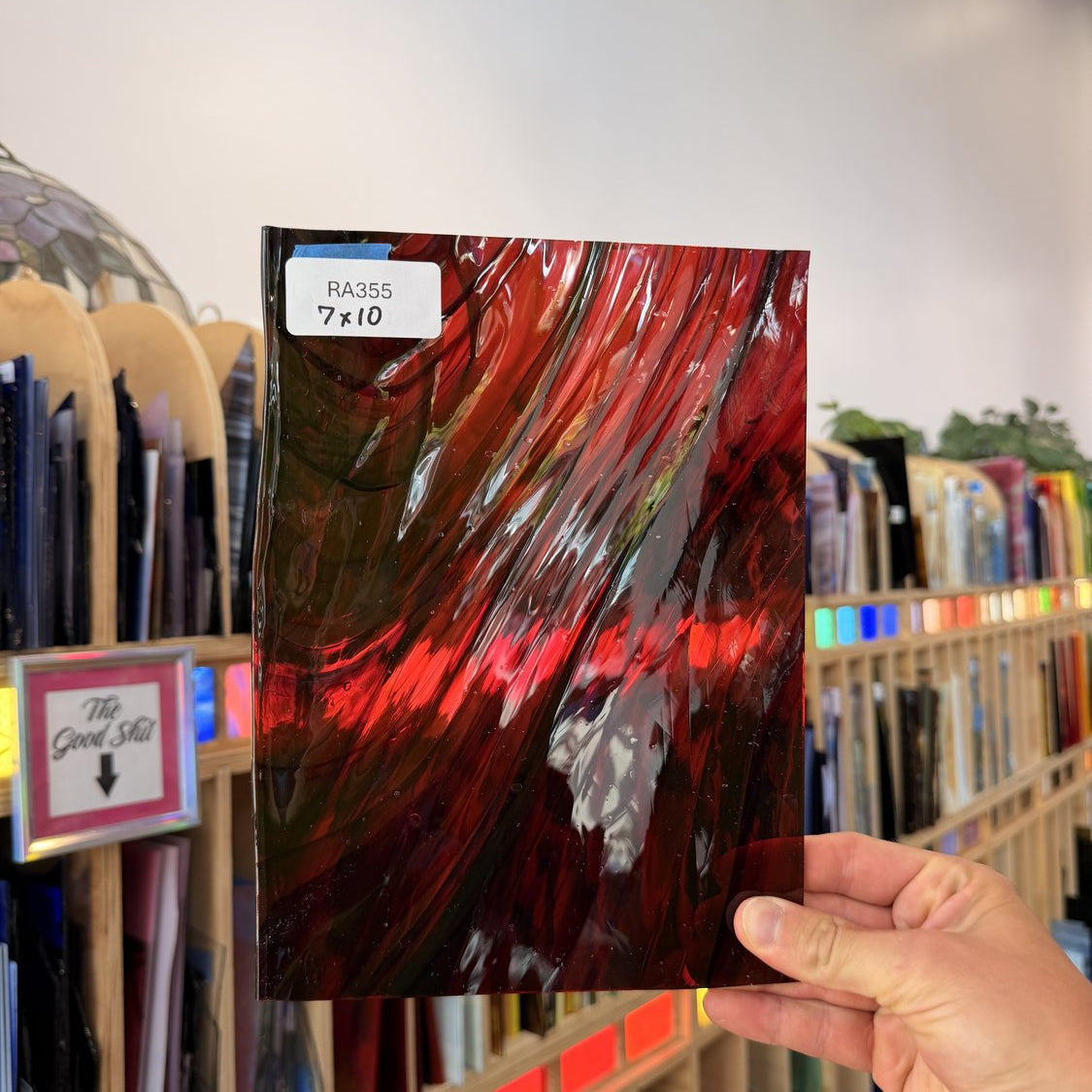 Red Pink Swirl on Clear Lamberts Flash Glass Sheet Glass Lamberts Glass Default Title