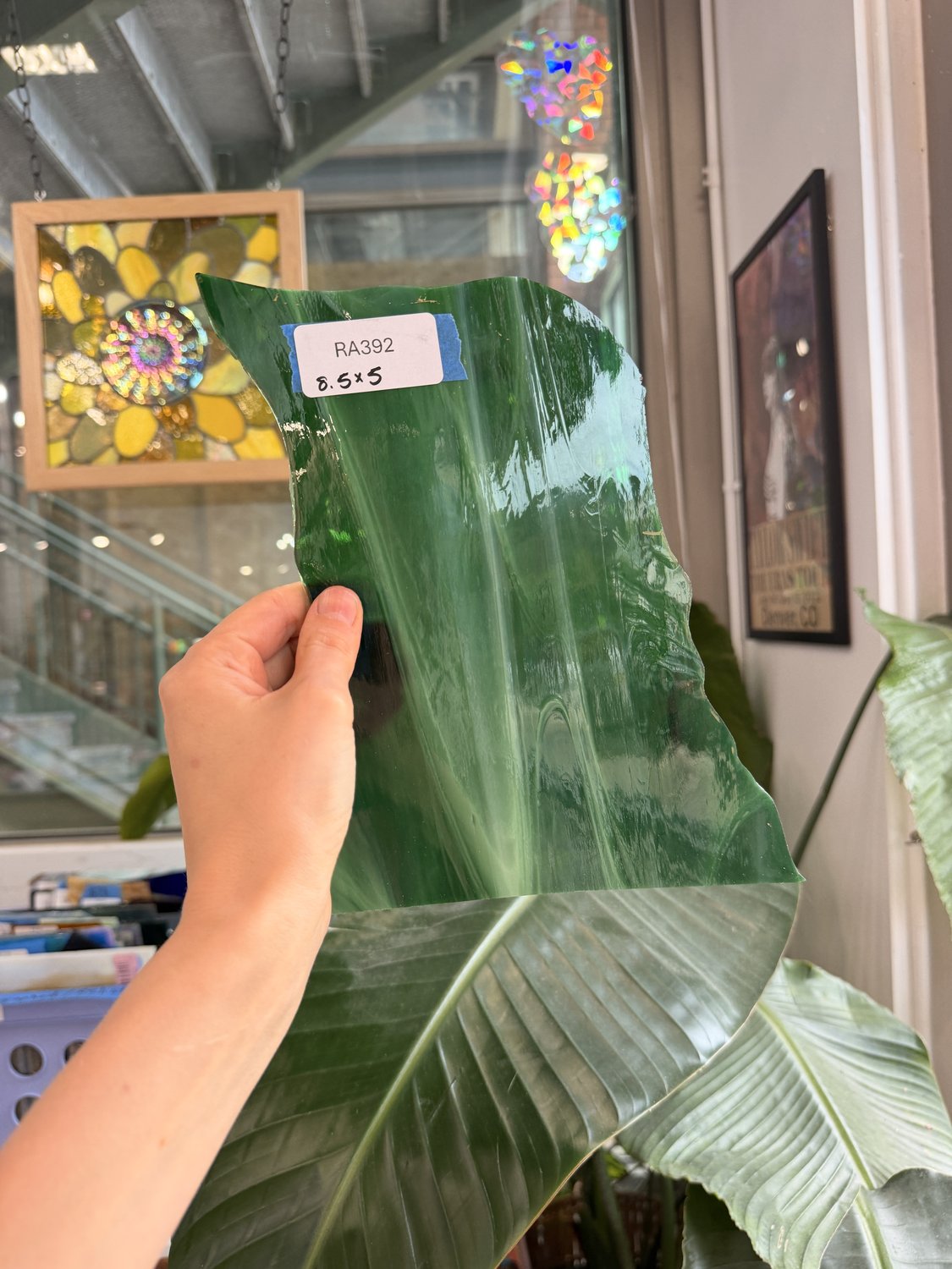 Dark Green Wispy Spectrum Sheet Glass