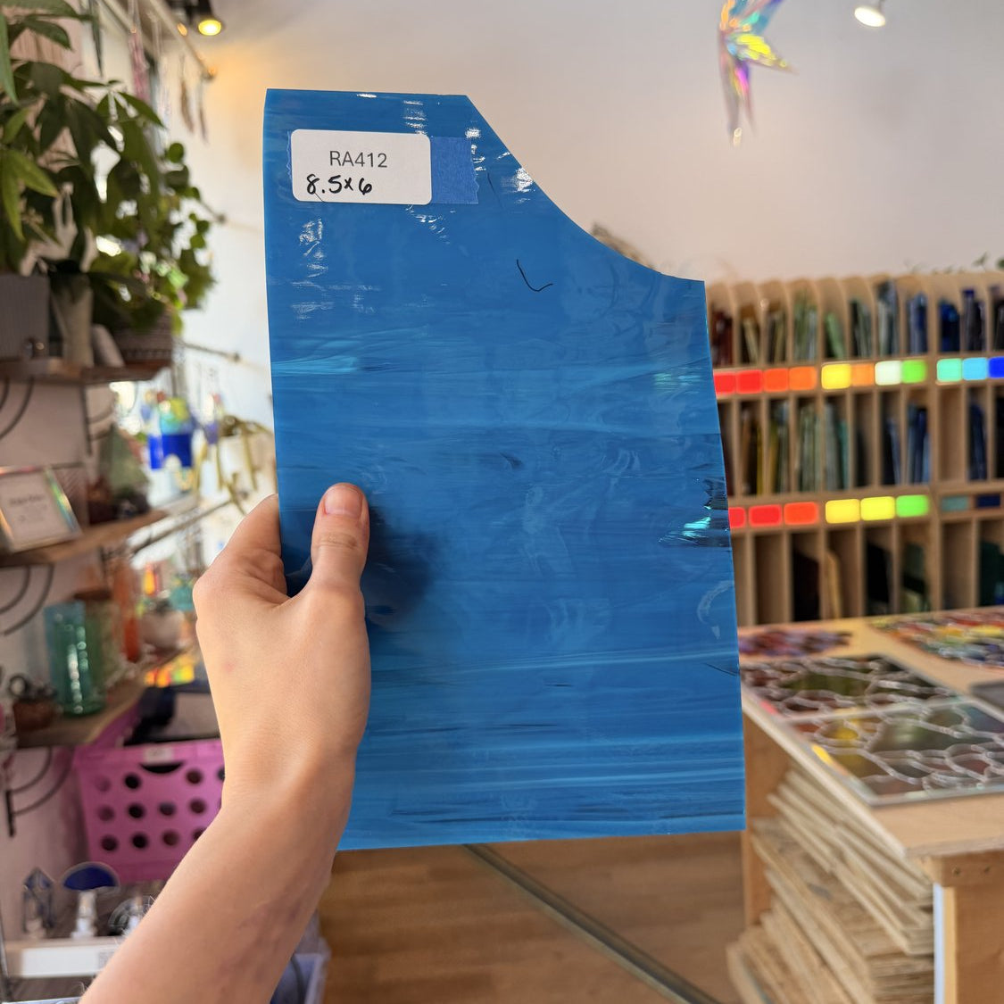Medium Blue White Wispy Spectrum Sheet Glass