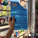 Medium Blue White Wispy Spectrum Sheet Glass
