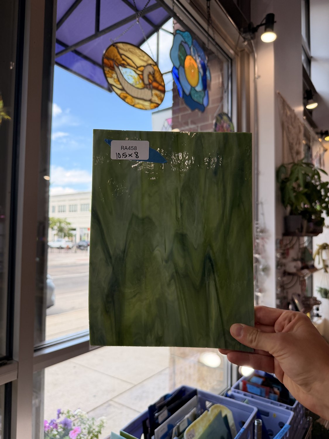 Green Mixed Wispy Spectrum Sheet Glass Spectrum Glass