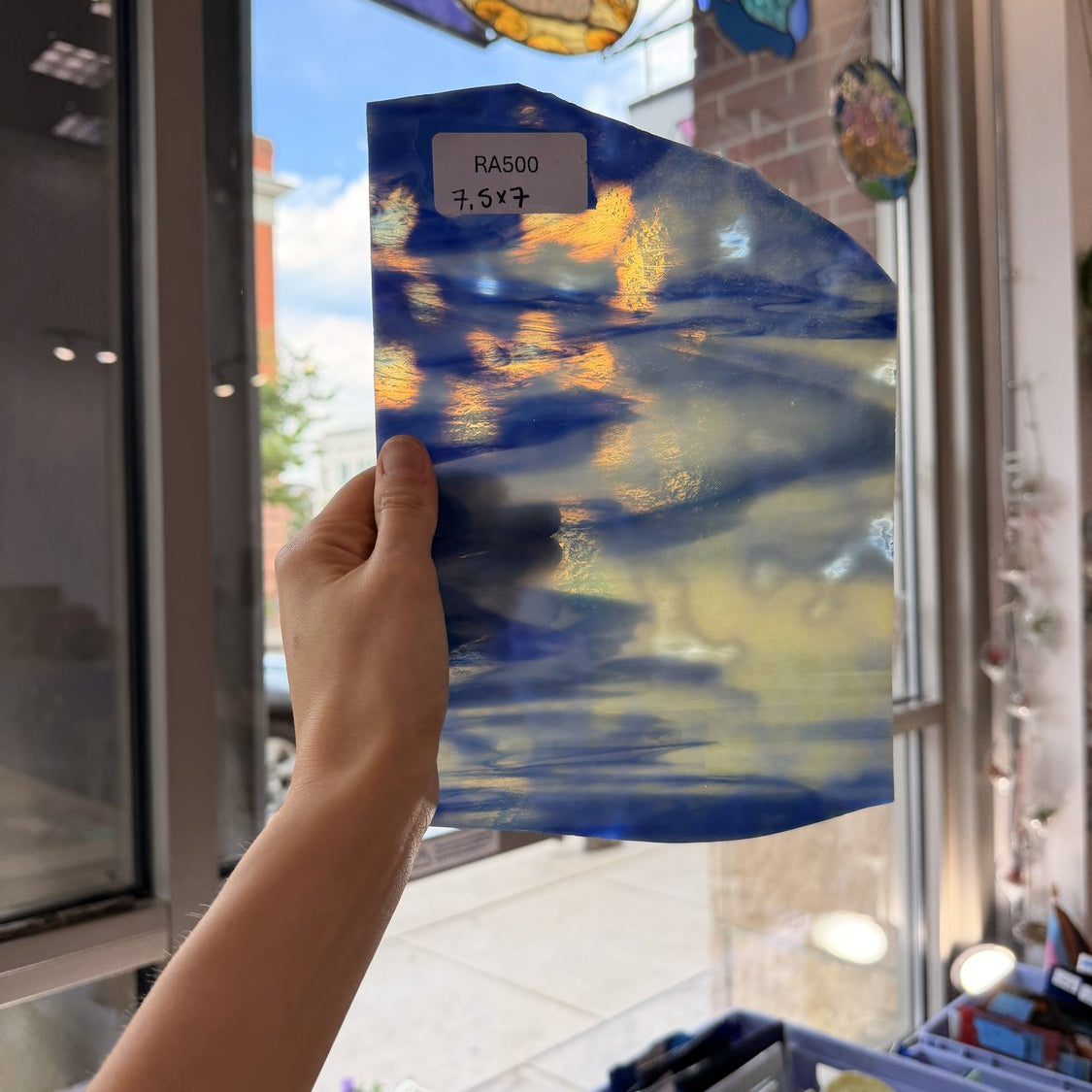 Tan Blue Mixed Mottled Sheet Glass Colorado Glassworks