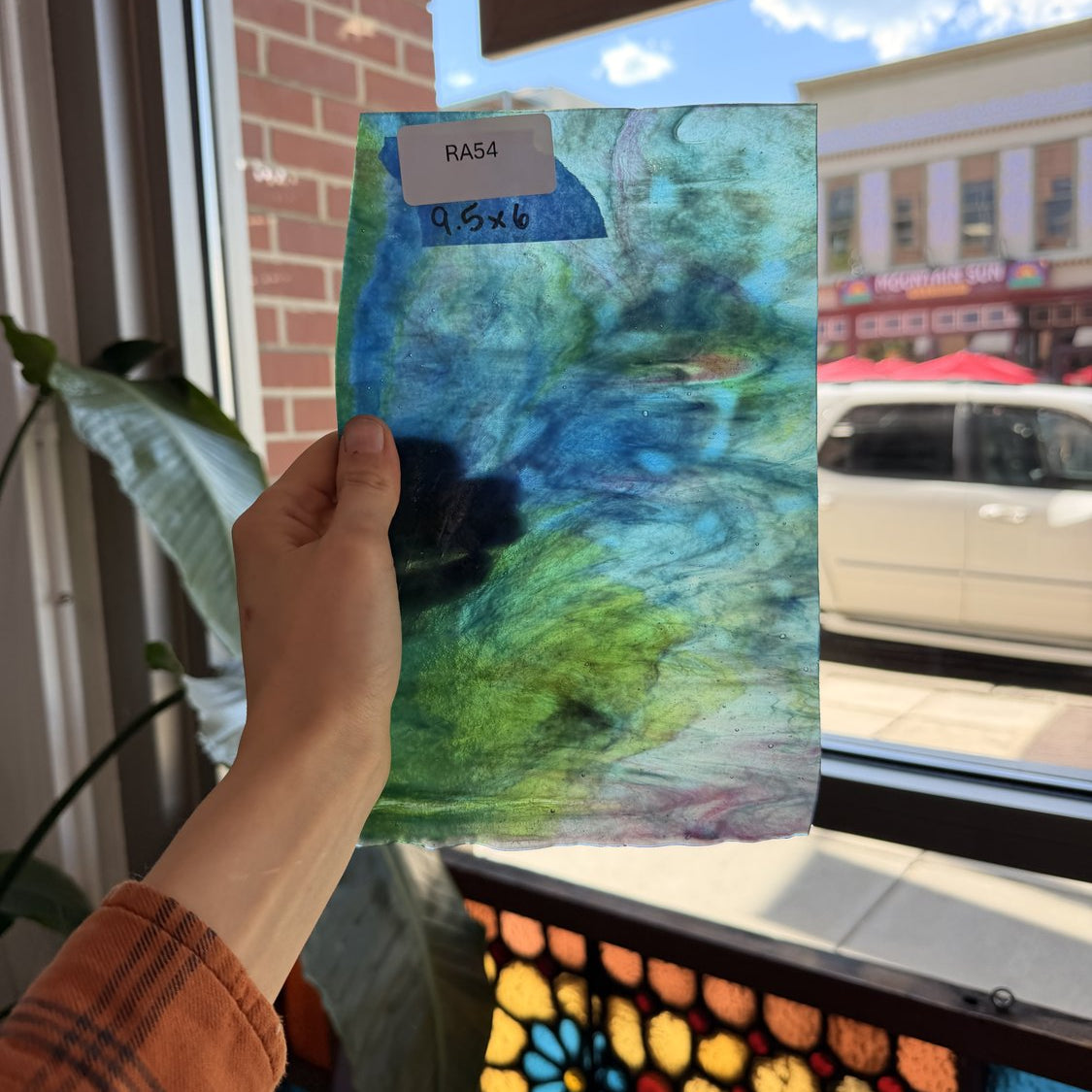 Blue Green Pink Stipple Youghiogheny Sheet Glass Youghiogheny Glass