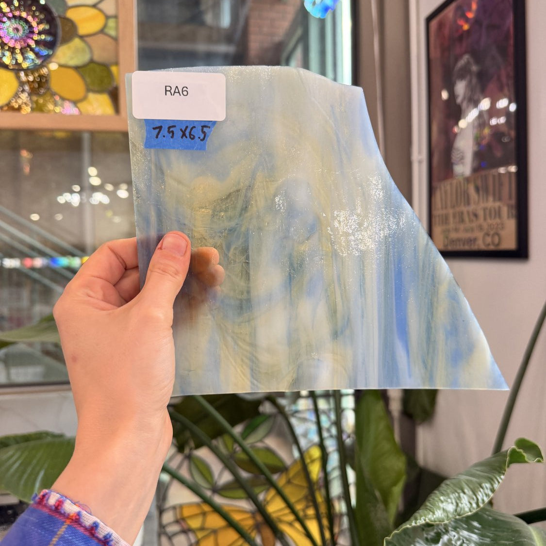 Blue White Amber Wispy Wissmach Sheet Glass