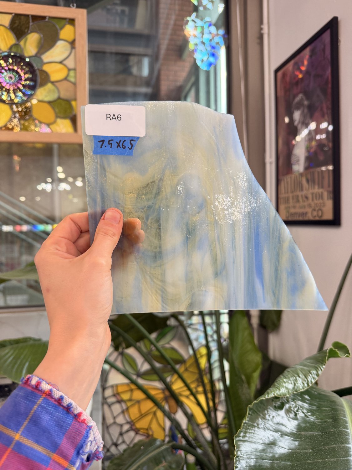 Blue White Amber Wispy Wissmach Sheet Glass