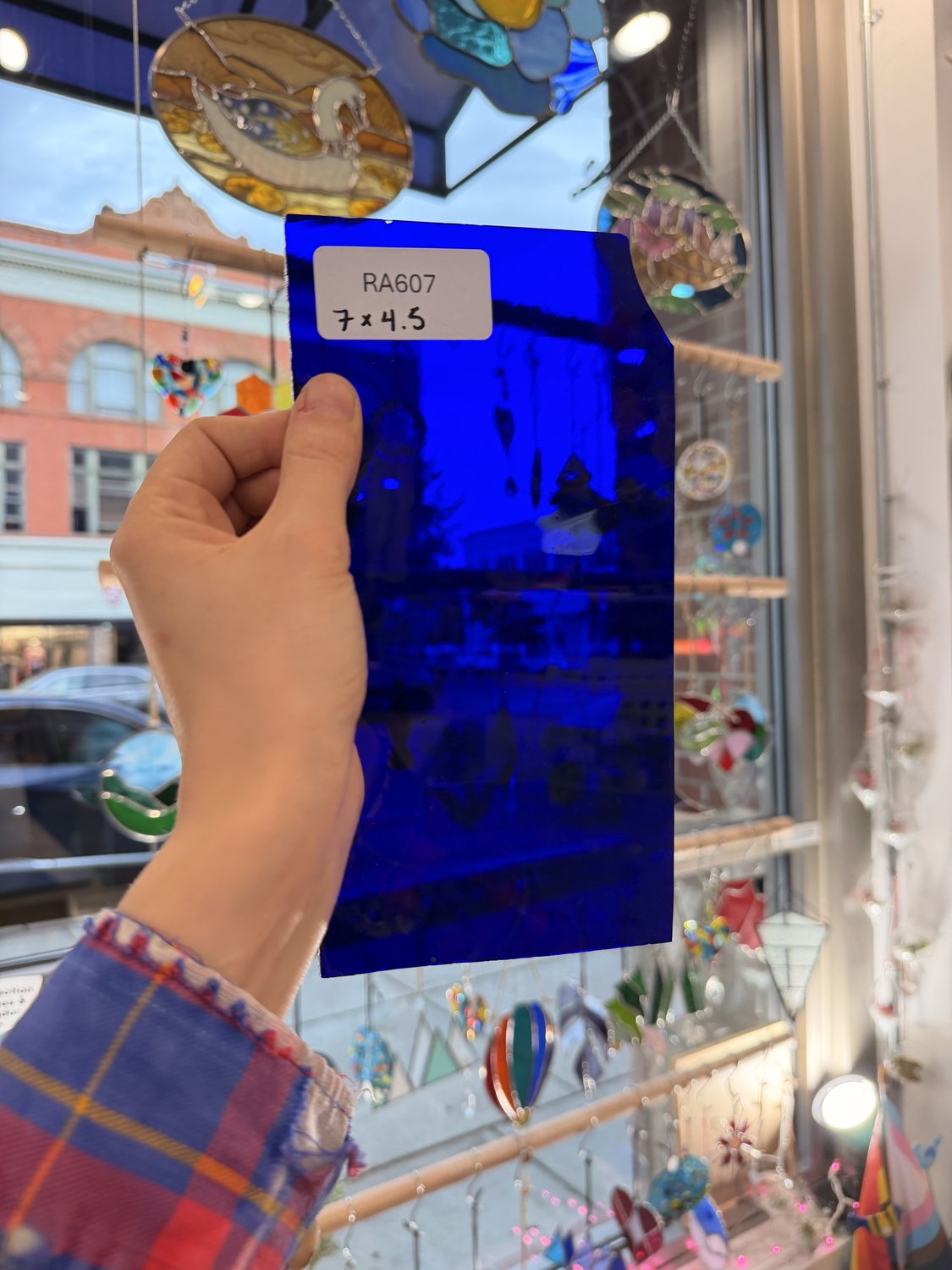 Dark Blue on Clear Flash Glass Mouthblown Sheet Glass