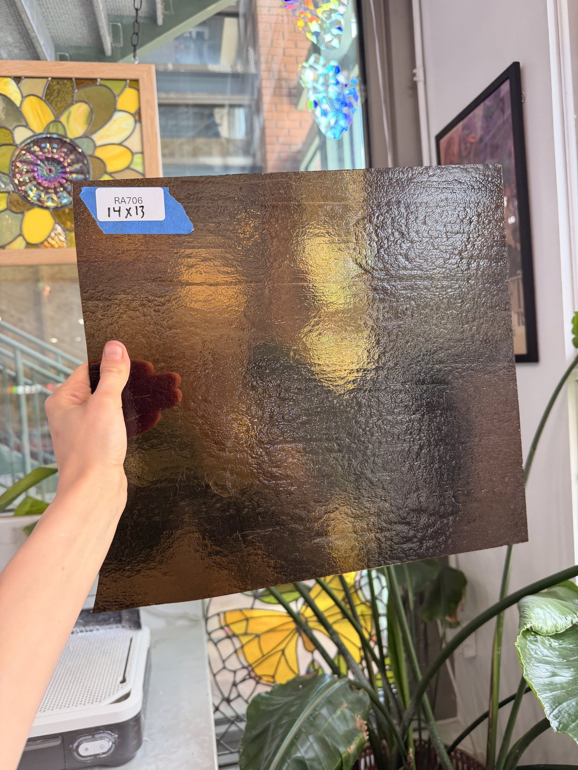 Bronze Transparent Textured Bullseye Fusible 90 COE Sheet Glass