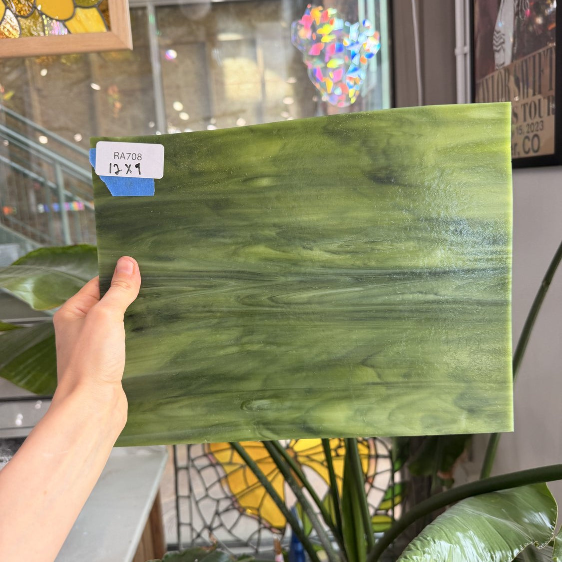 Green Yellow Wispy Opal Wissmach Sheet Glass