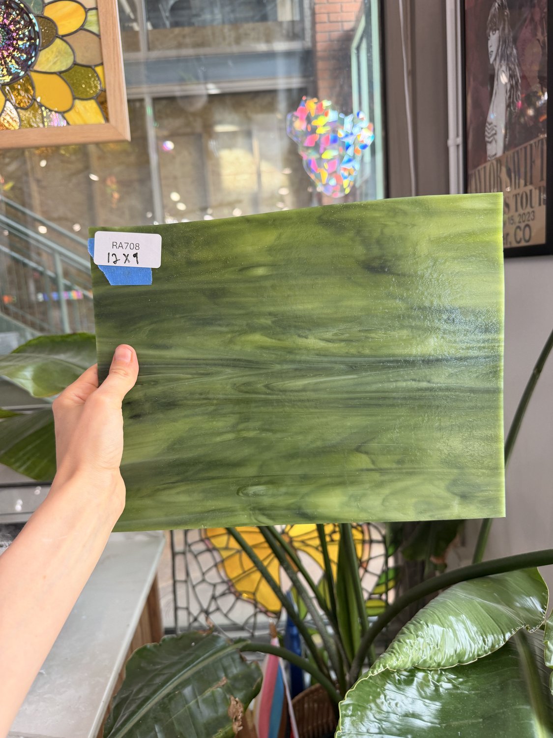 Green Yellow Wispy Opal Wissmach Sheet Glass