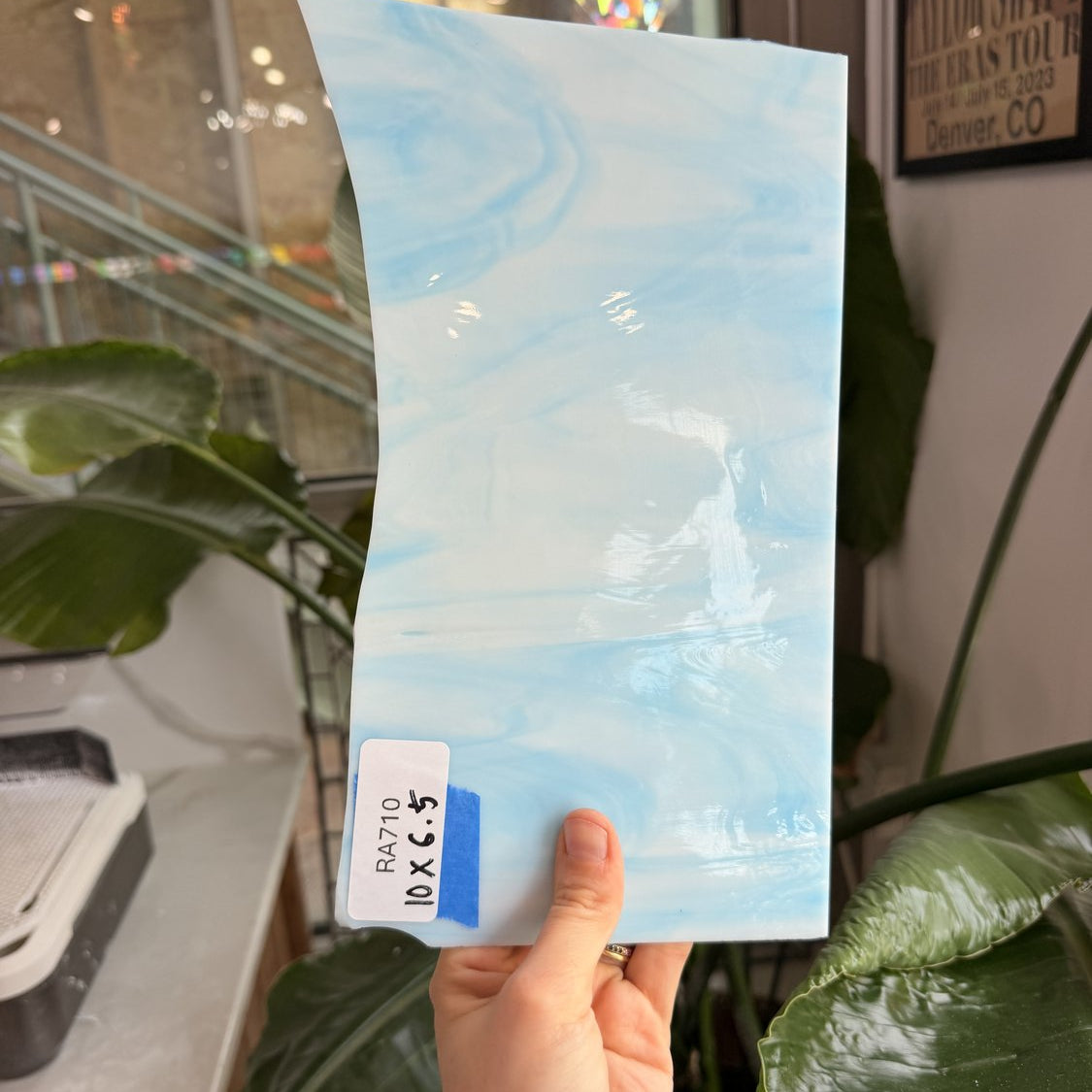 Light Blue White Wispy Mixed Vintage Spectrum Sheet Glass