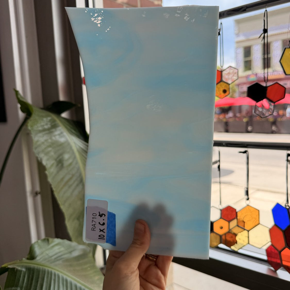 Light Blue White Wispy Mixed Vintage Spectrum Sheet Glass