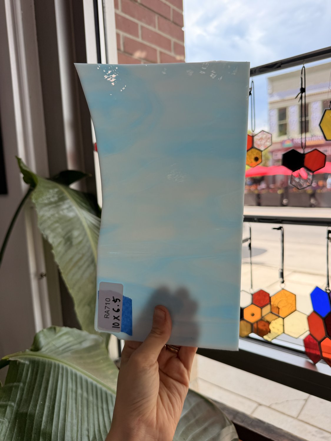 Light Blue White Wispy Mixed Vintage Spectrum Sheet Glass