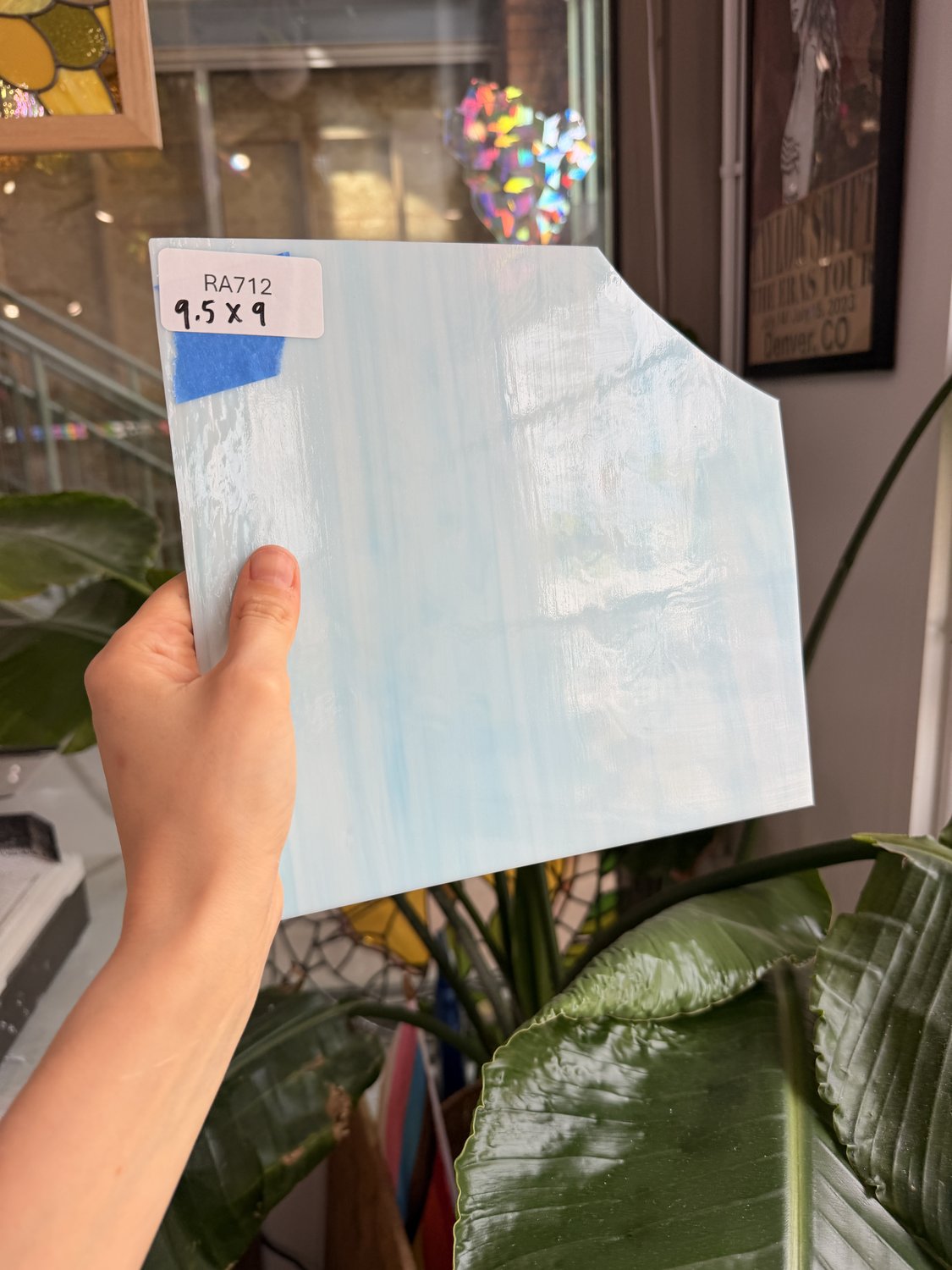 Light Blue White Wispy Mixed Vintage Spectrum Sheet Glass