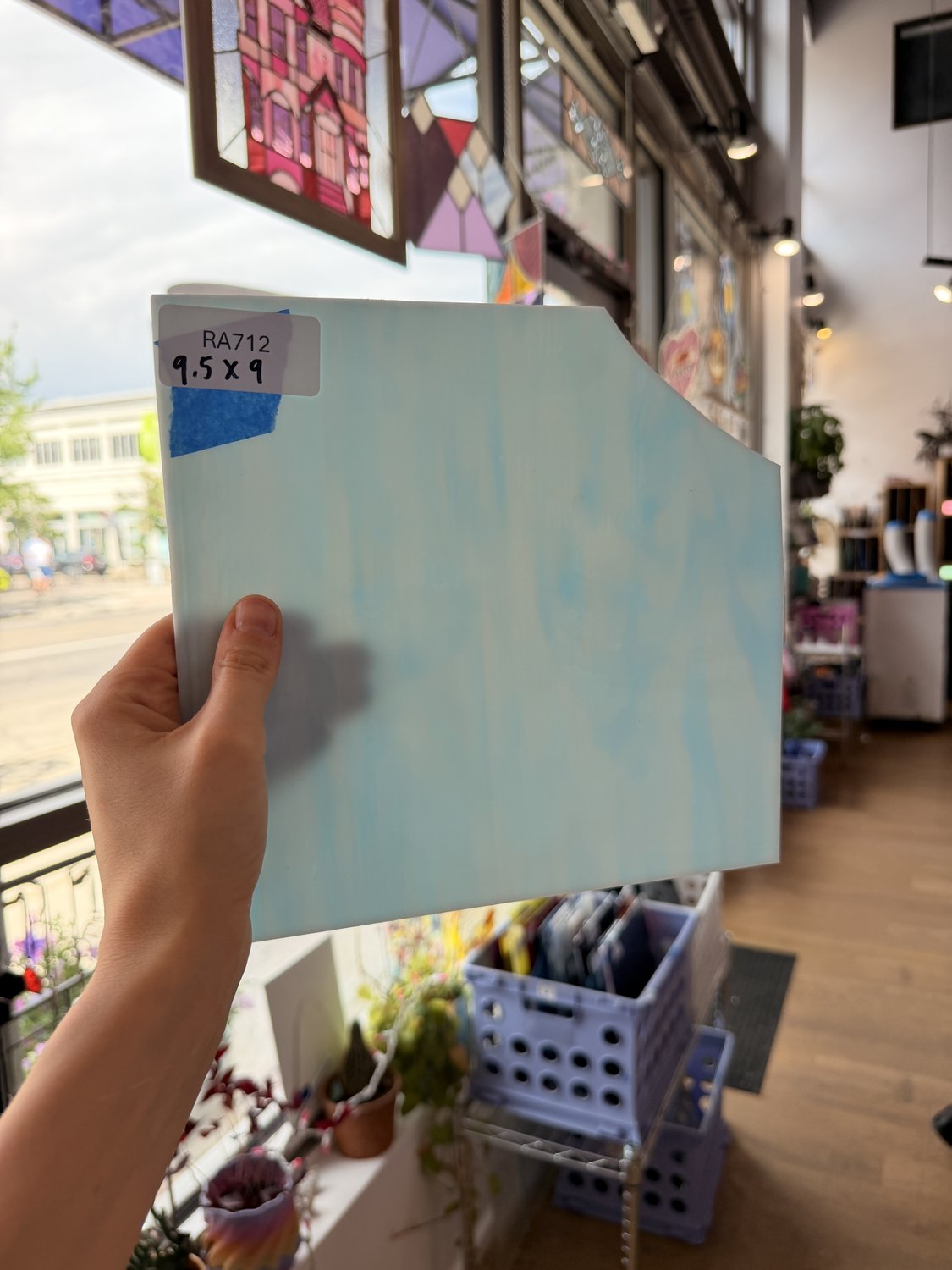 Light Blue White Wispy Mixed Vintage Spectrum Sheet Glass