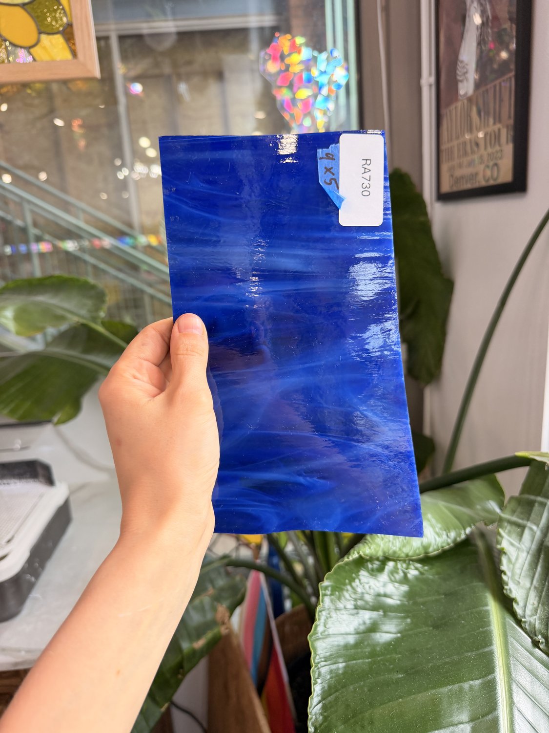 Dark Blue White Wispy Spectrum Sheet Glass
