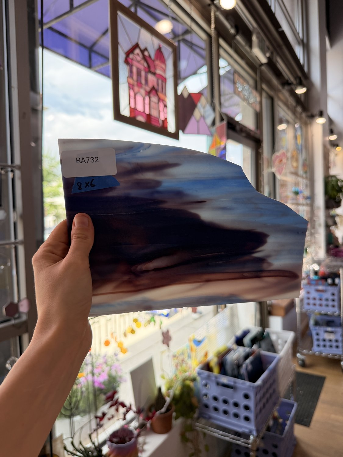 Blue Purple Cream Wispy Opal Kokomo Sheet Glass