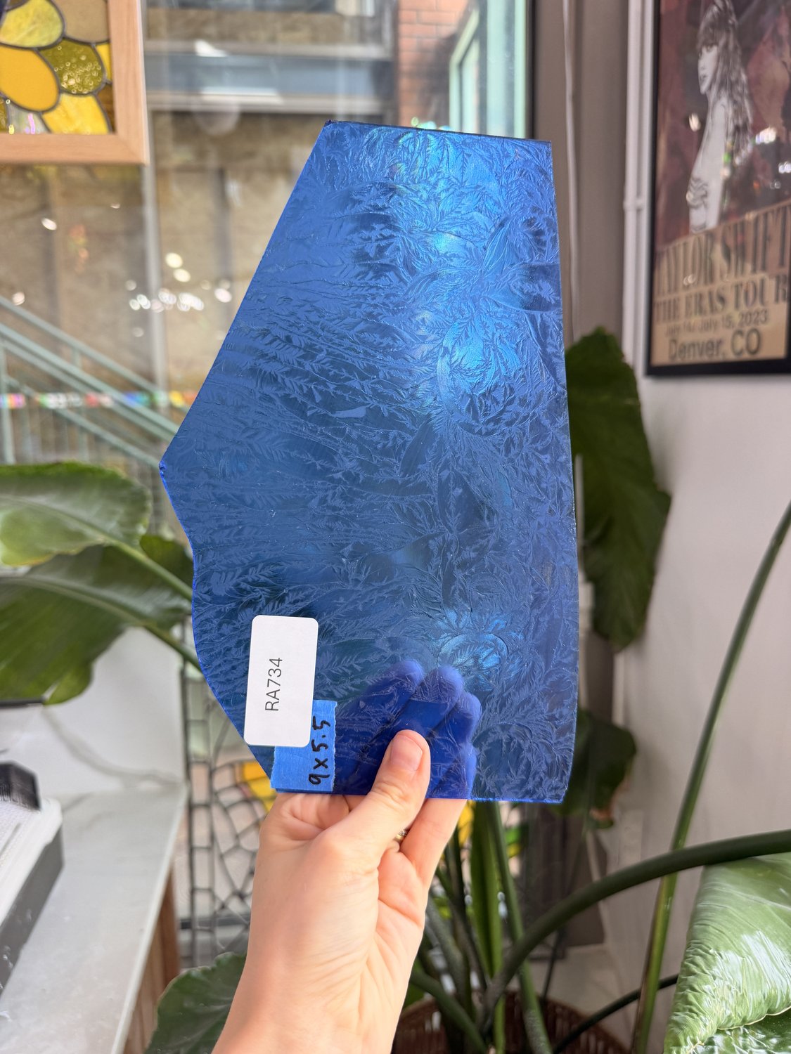 Medium Blue Vintage Rare Transparent Glue Chip Sheet Glass