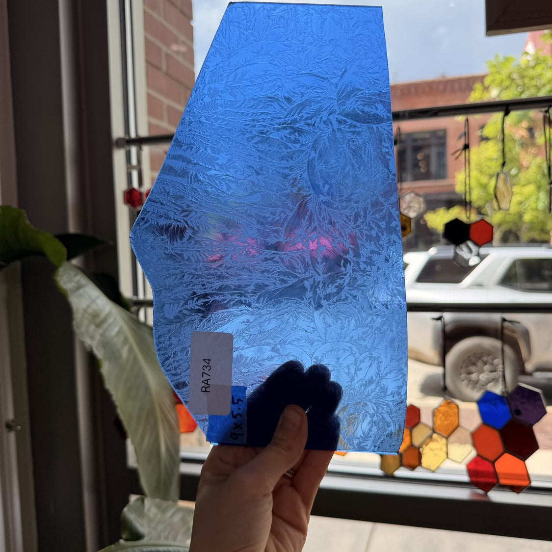 Medium Blue Vintage Rare Transparent Glue Chip Sheet Glass