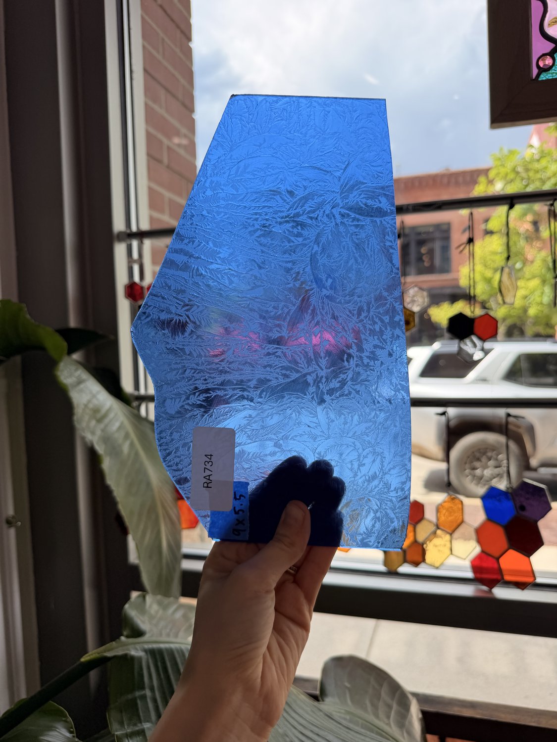Medium Blue Vintage Rare Transparent Glue Chip Sheet Glass