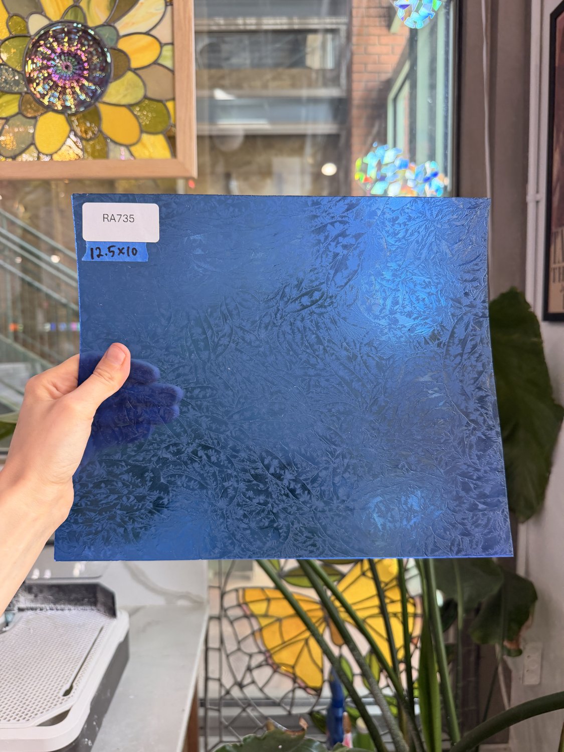 Medium Blue Vintage Rare Transparent Glue Chip Sheet Glass