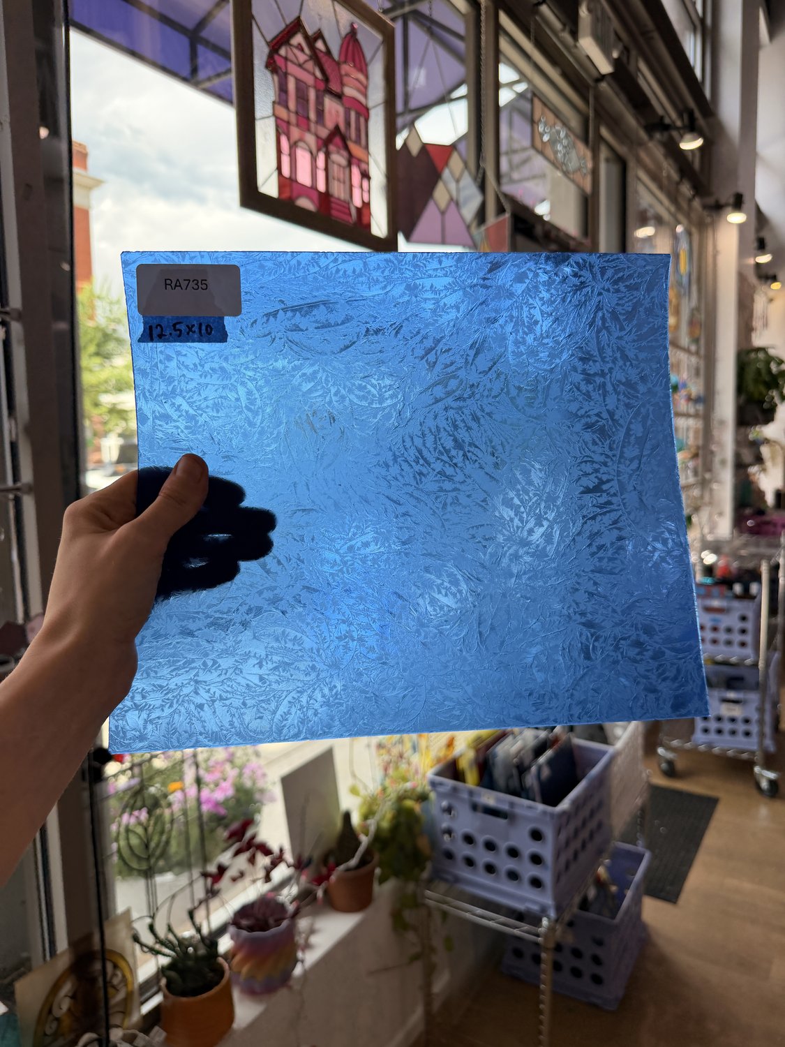 Medium Blue Vintage Rare Transparent Glue Chip Sheet Glass