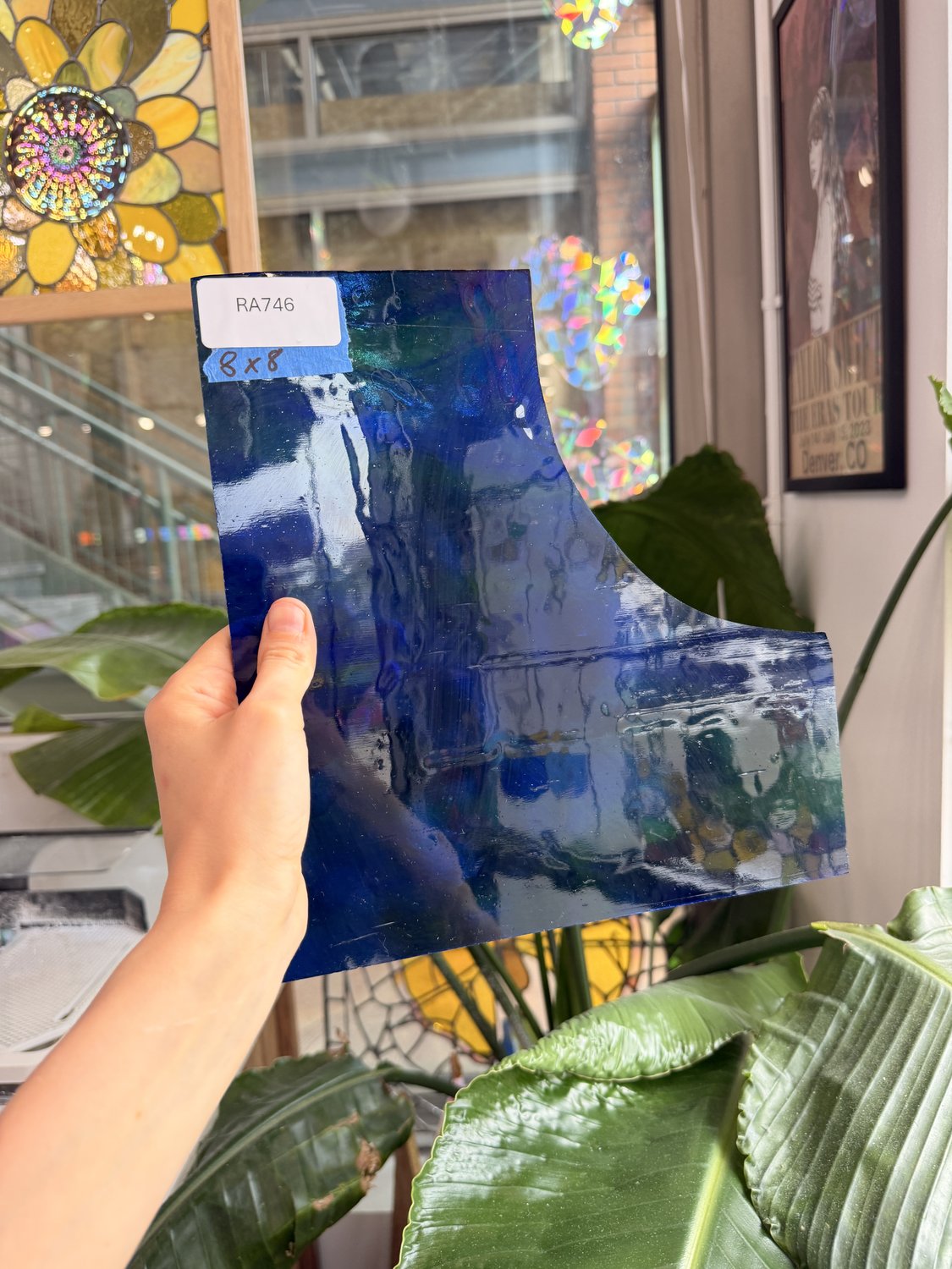 Blue Green Transparent Wispy Wissmach Sheet Glass
