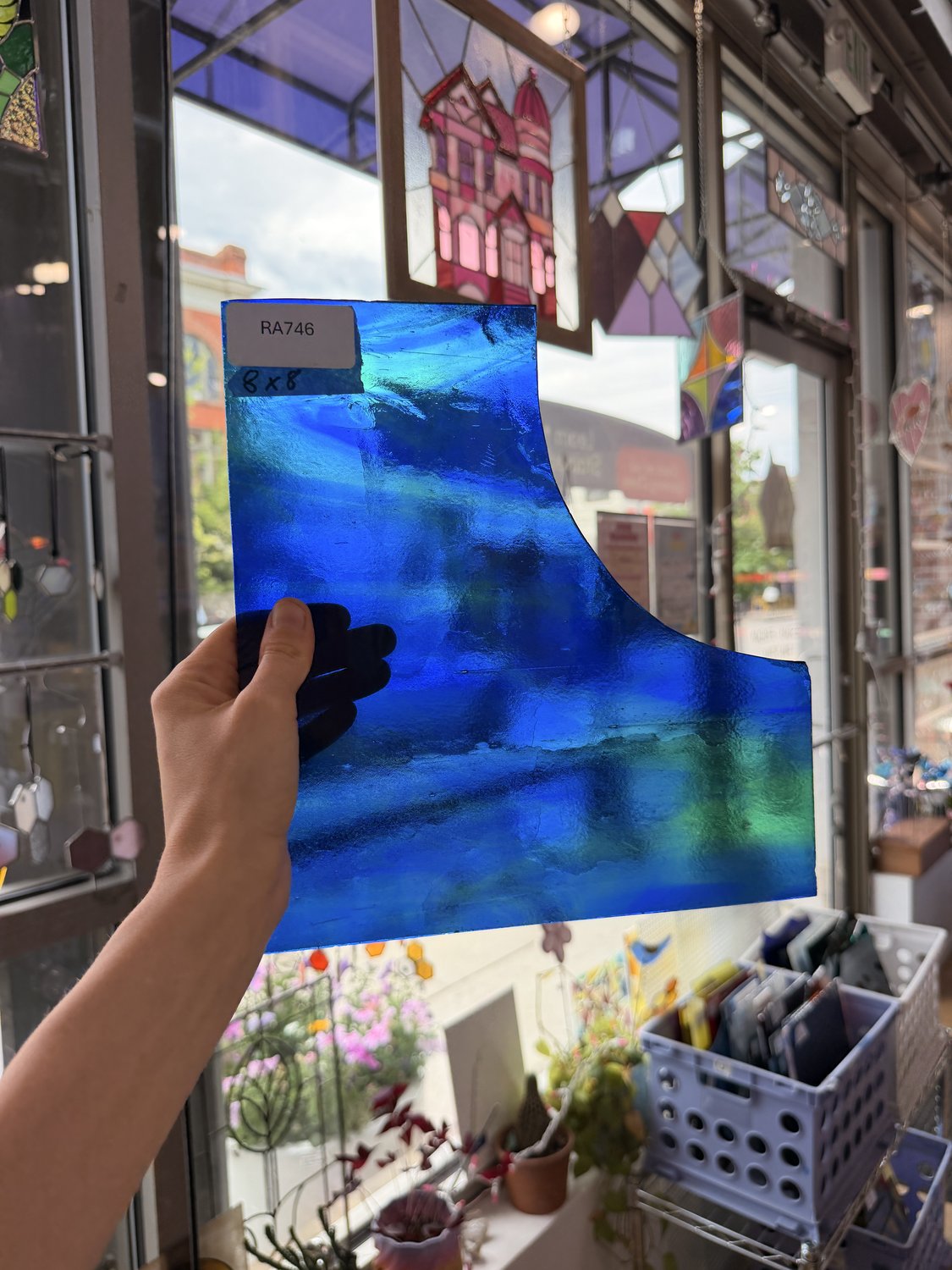 Blue Green Transparent Wispy Wissmach Sheet Glass