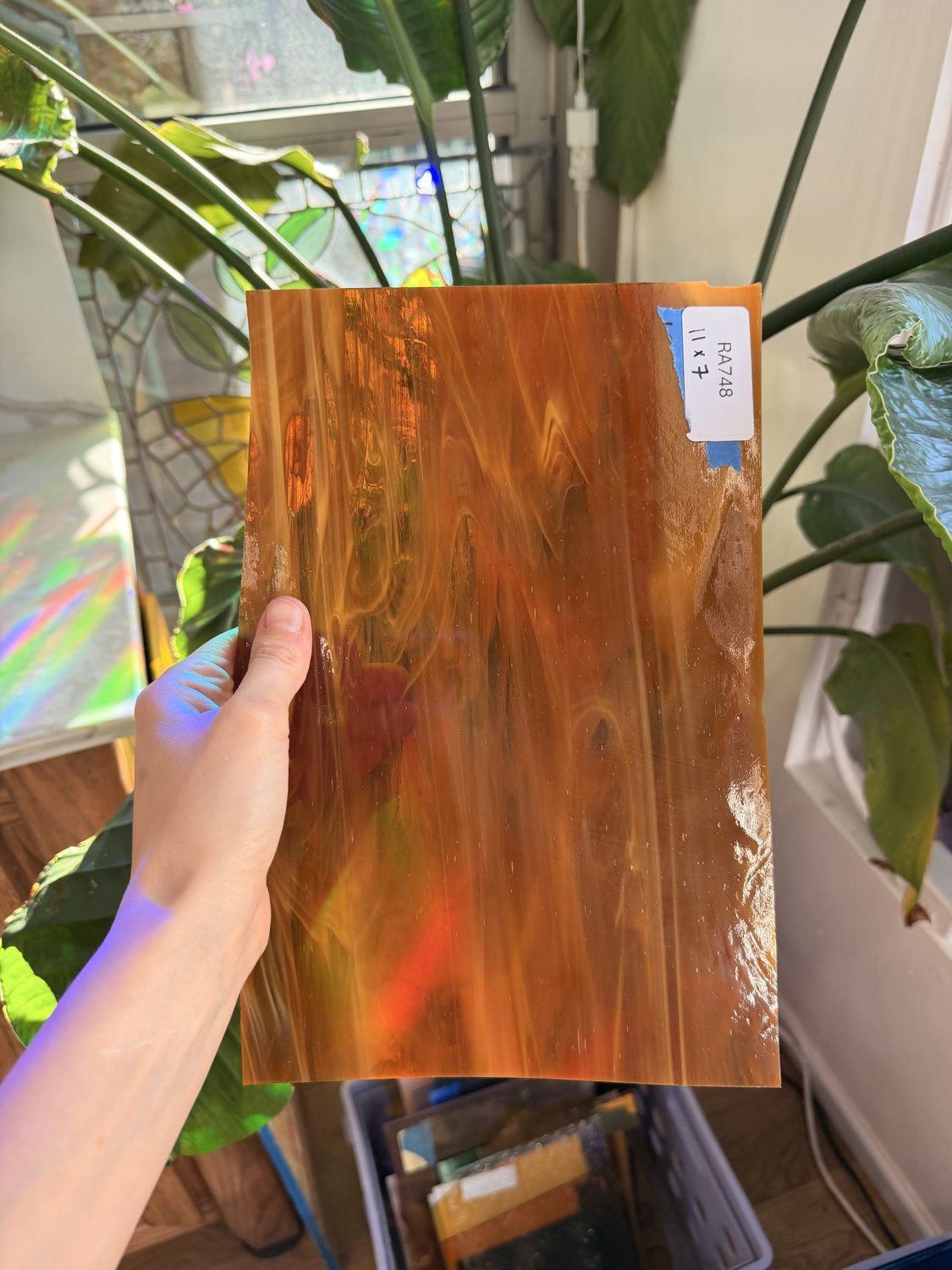Vintage Dark Amber Wispy Vintage Spectrum Sheet Glass