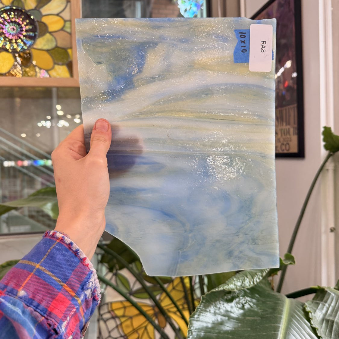 Blue Amber White Wispy Wissmach Sheet Glass