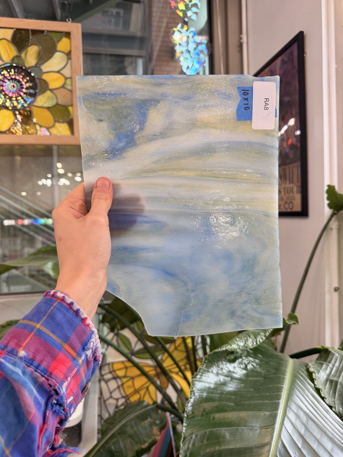 Blue Amber White Wispy Wissmach Sheet Glass