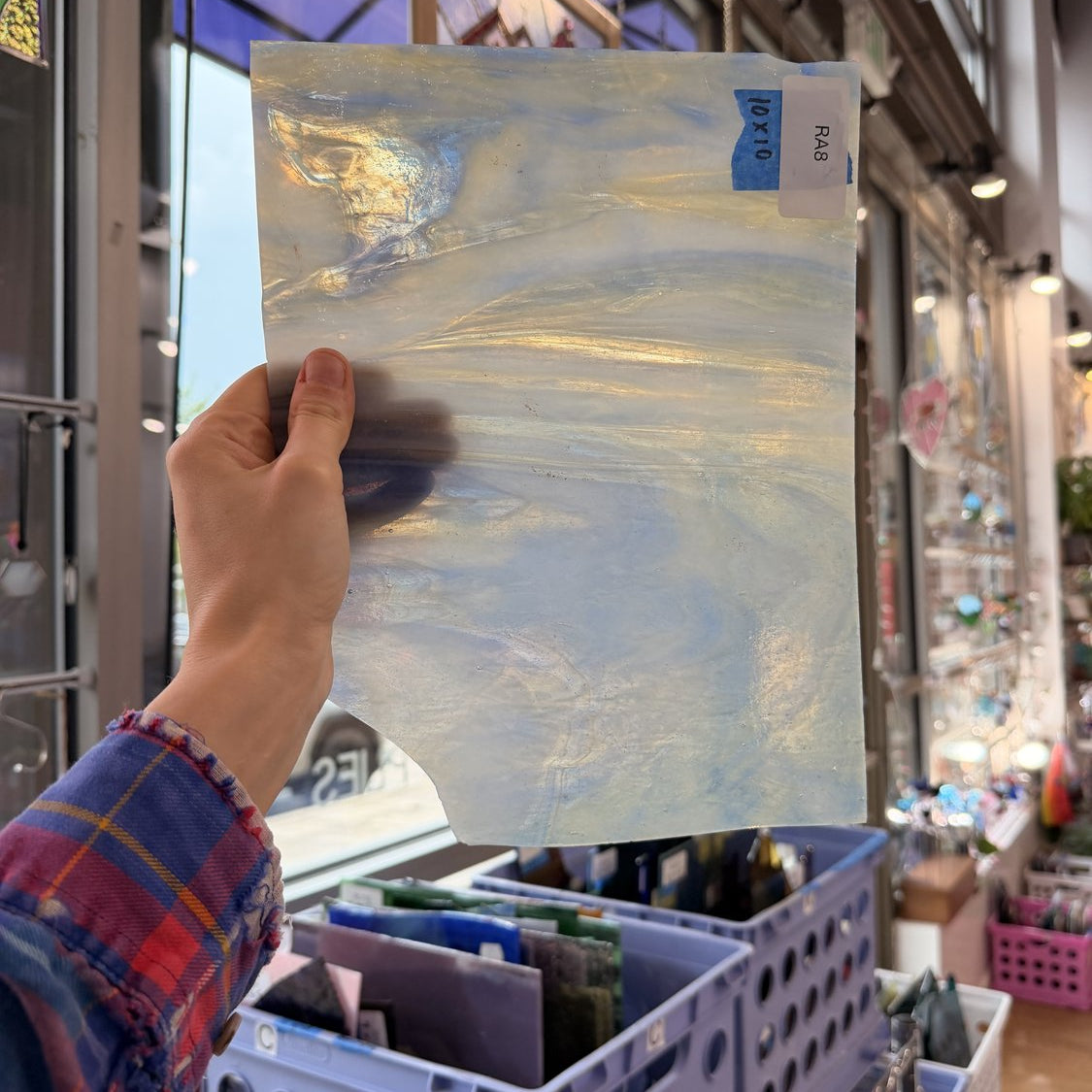 Blue Amber White Wispy Wissmach Sheet Glass