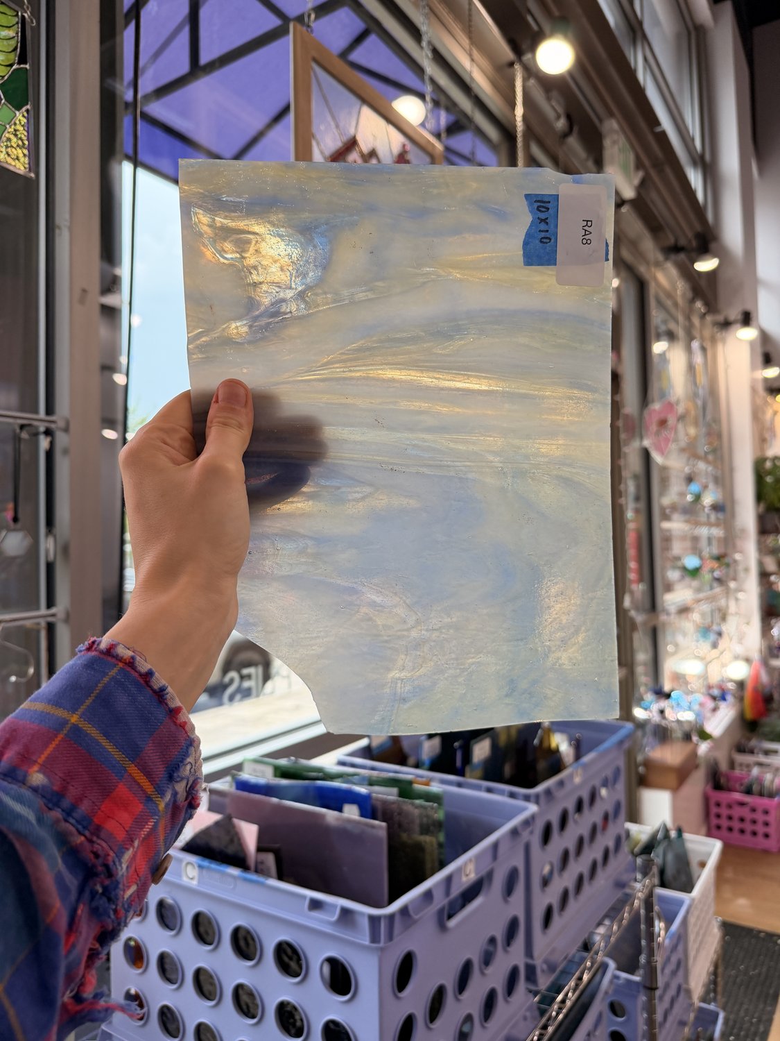 Blue Amber White Wispy Wissmach Sheet Glass