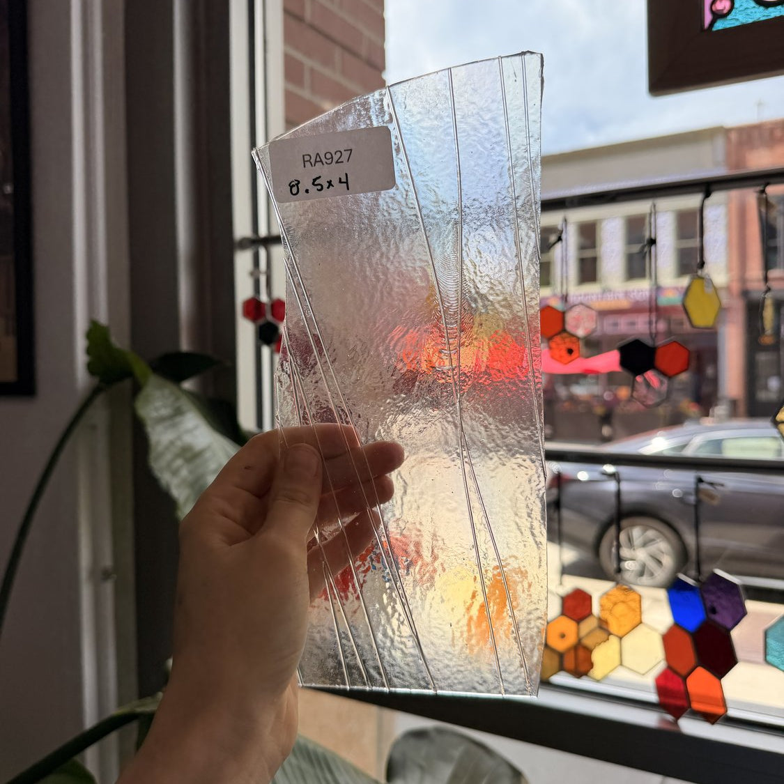 Clear Iridescent Bullseye Stringer Fusible 90 COE Sheet Glass