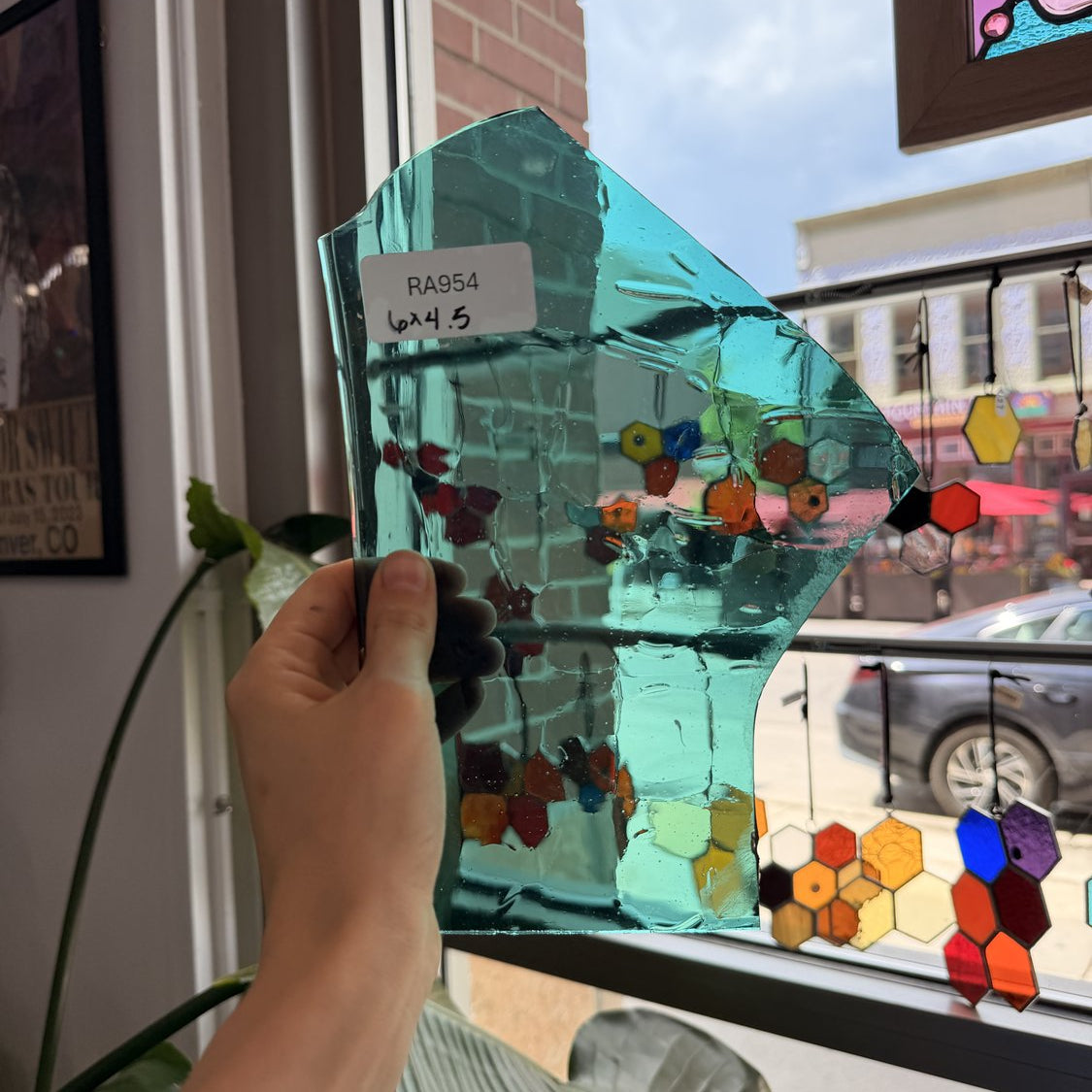 Fremont Transparent Teal Crackle Mouthblown Sheet Glass