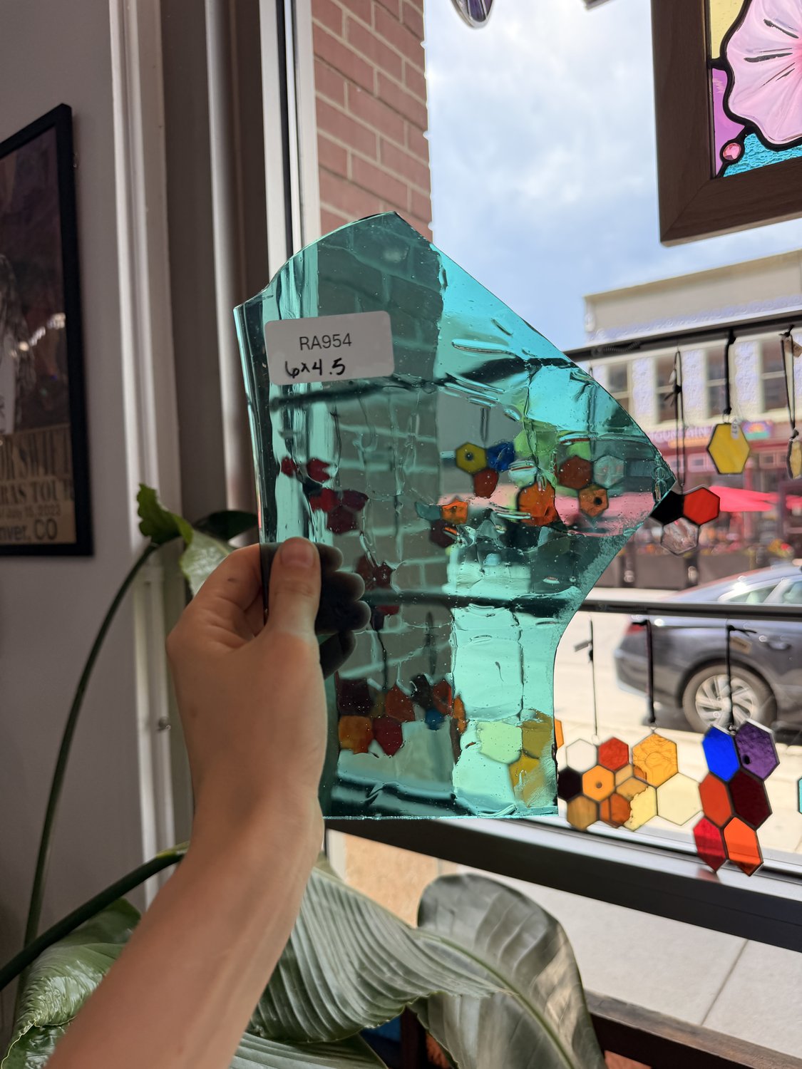 Fremont Transparent Teal Crackle Mouthblown Sheet Glass