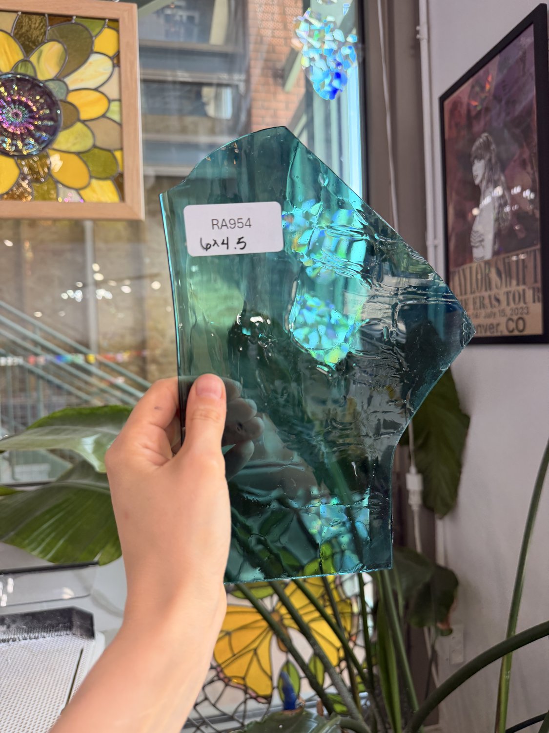 Fremont Transparent Teal Crackle Mouthblown Sheet Glass