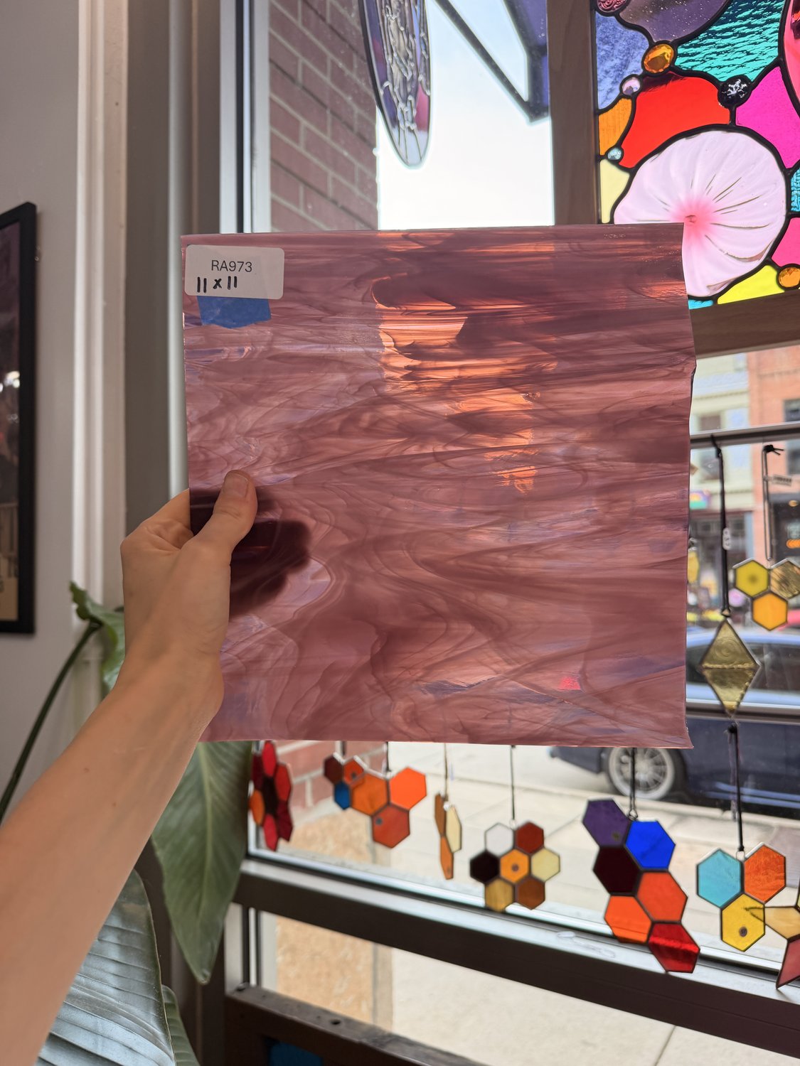 Light Pink & Purple Wispy Vintage Spectrum Sheet Glass – RA973