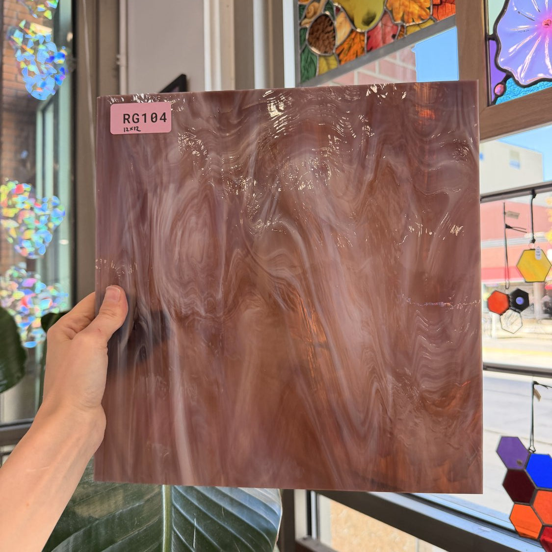 Vintage Old Brown White Spectrum Wispy Sheet Glass
