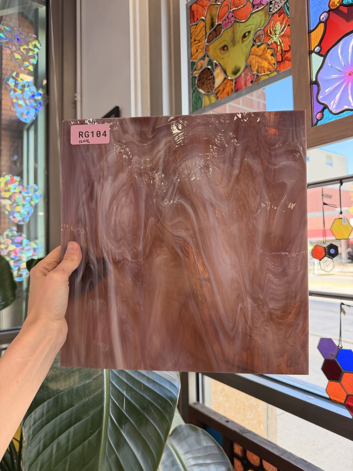 Vintage Old Brown White Spectrum Wispy Sheet Glass