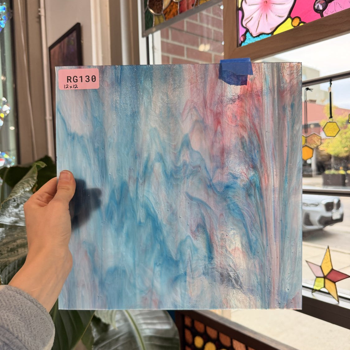 Blue Pink Wispy Kokomo Sheet Glass