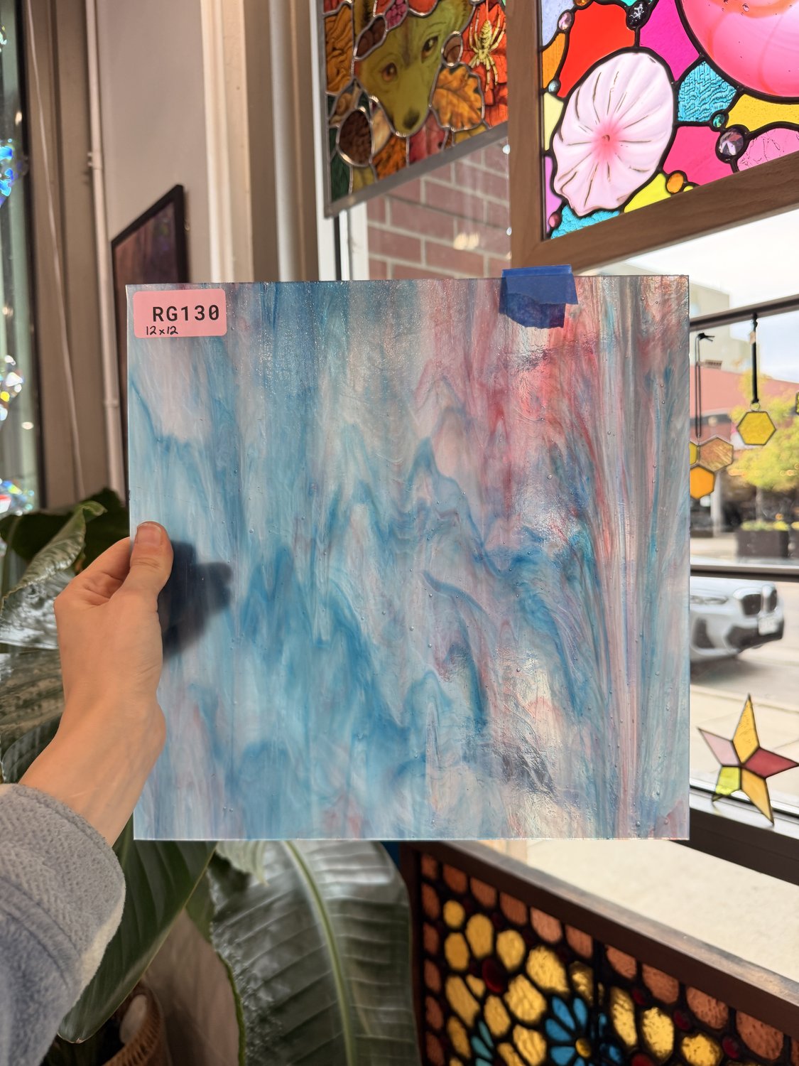 Blue Pink Wispy Kokomo Sheet Glass