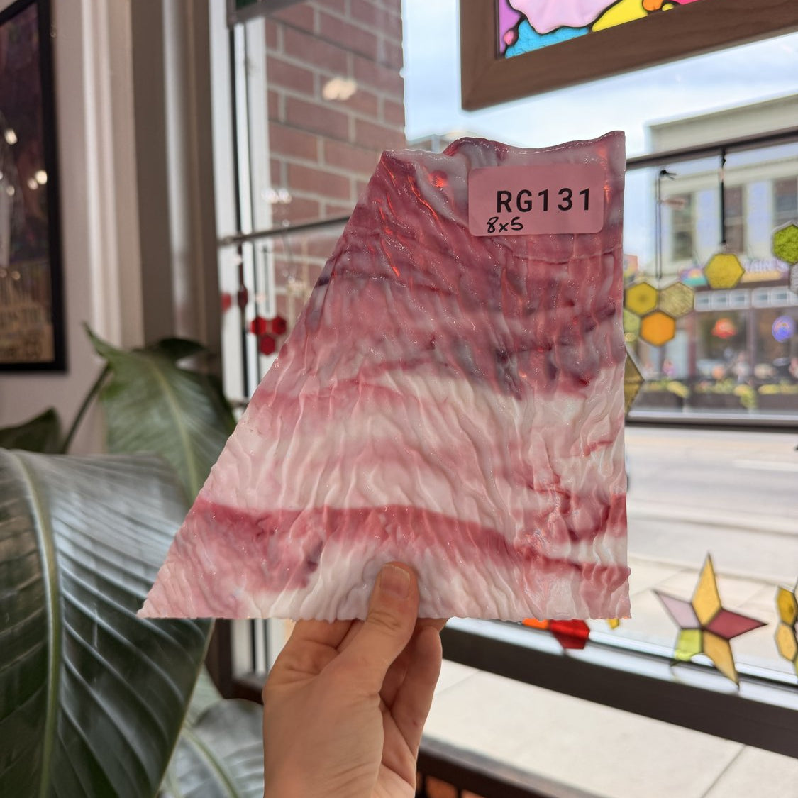 White Pink Rippled Vintage Uroboros Sheet Glass