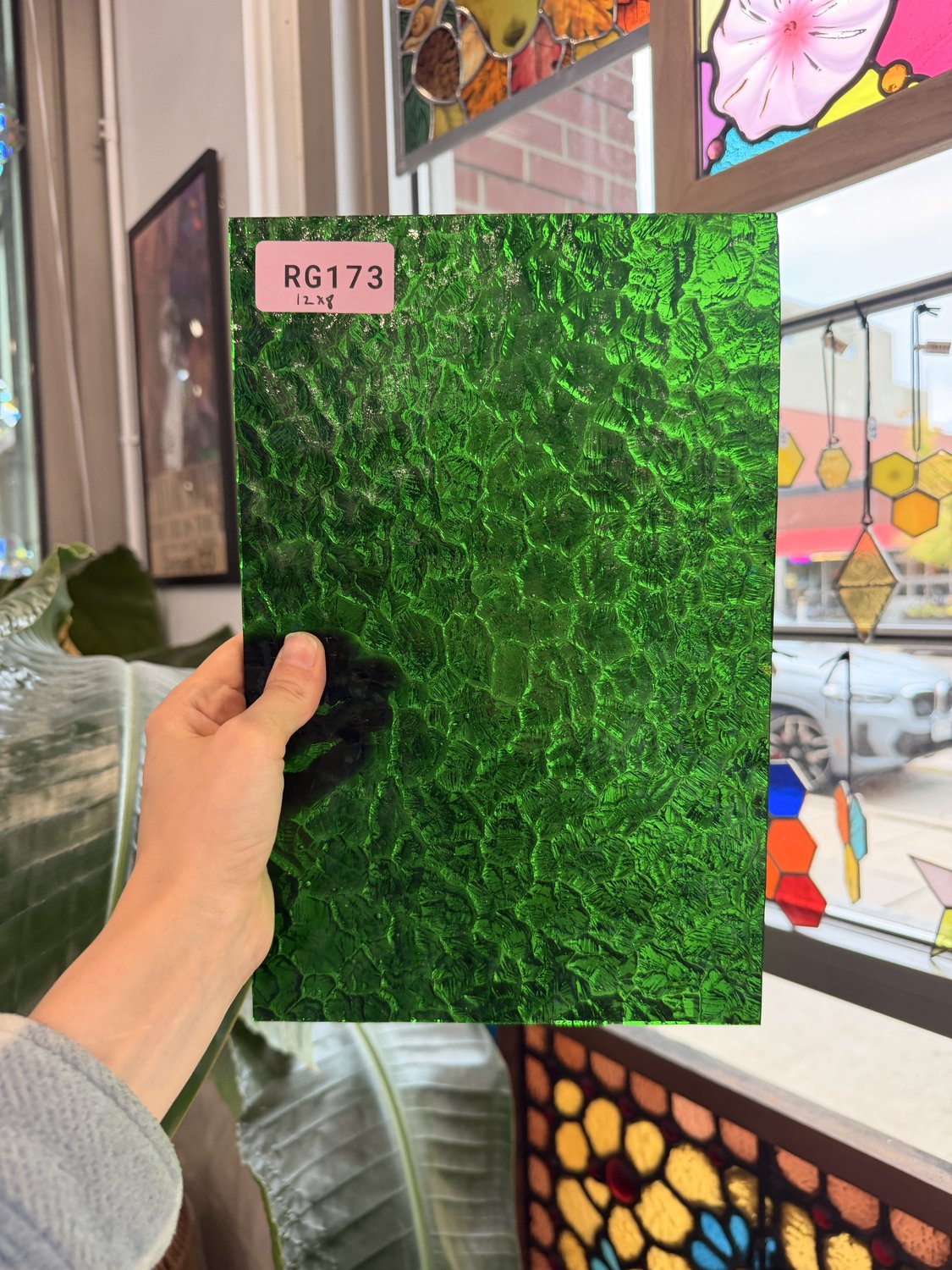 Christmas Green Kokomo Textured Wavolite Sheet Glass