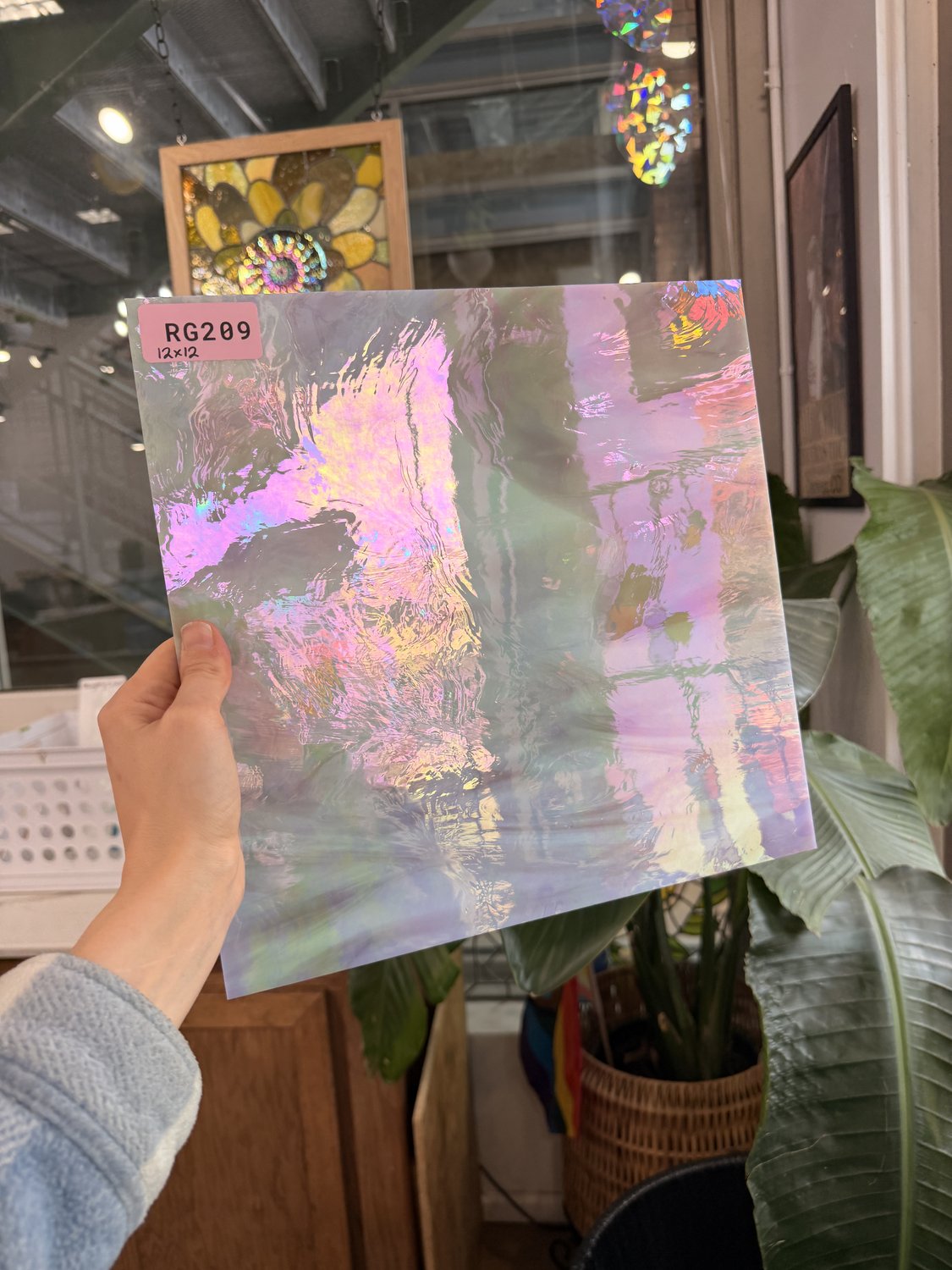 Mauve White Wispy Vintage Iridescent Sheet Glass