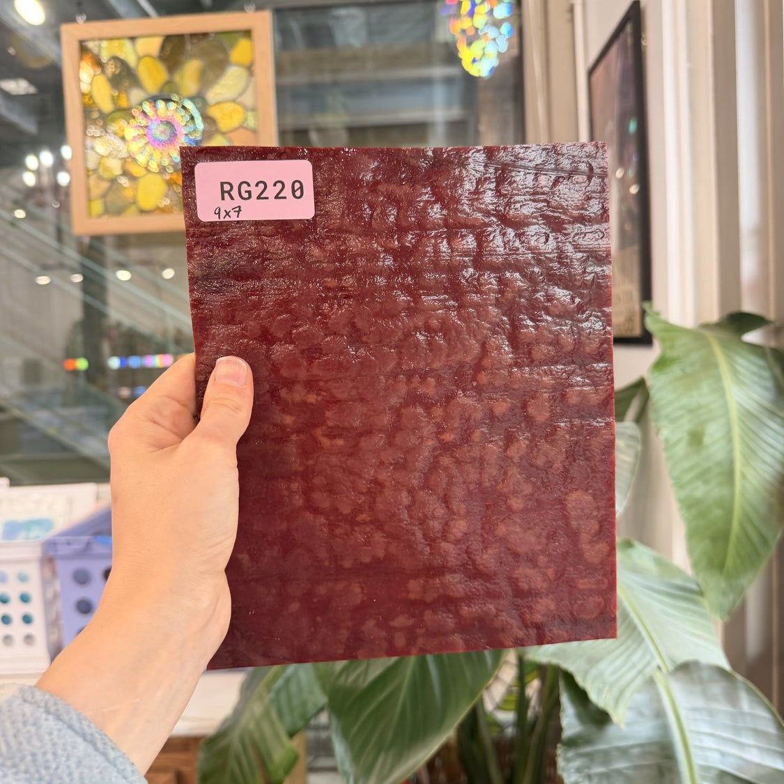 Vintage Dark Red Mottled Uroboros Sheet Glass