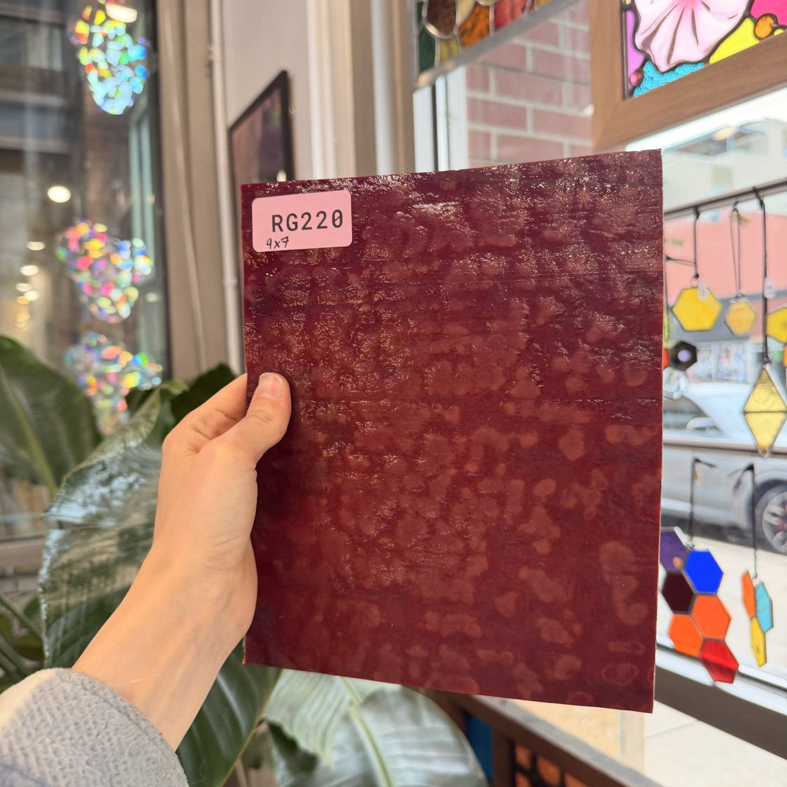 Vintage Dark Red Mottled Uroboros Sheet Glass