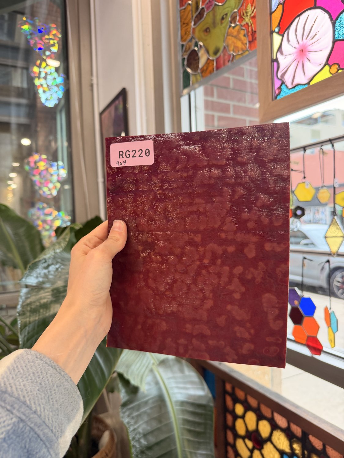 Vintage Dark Red Mottled Uroboros Sheet Glass