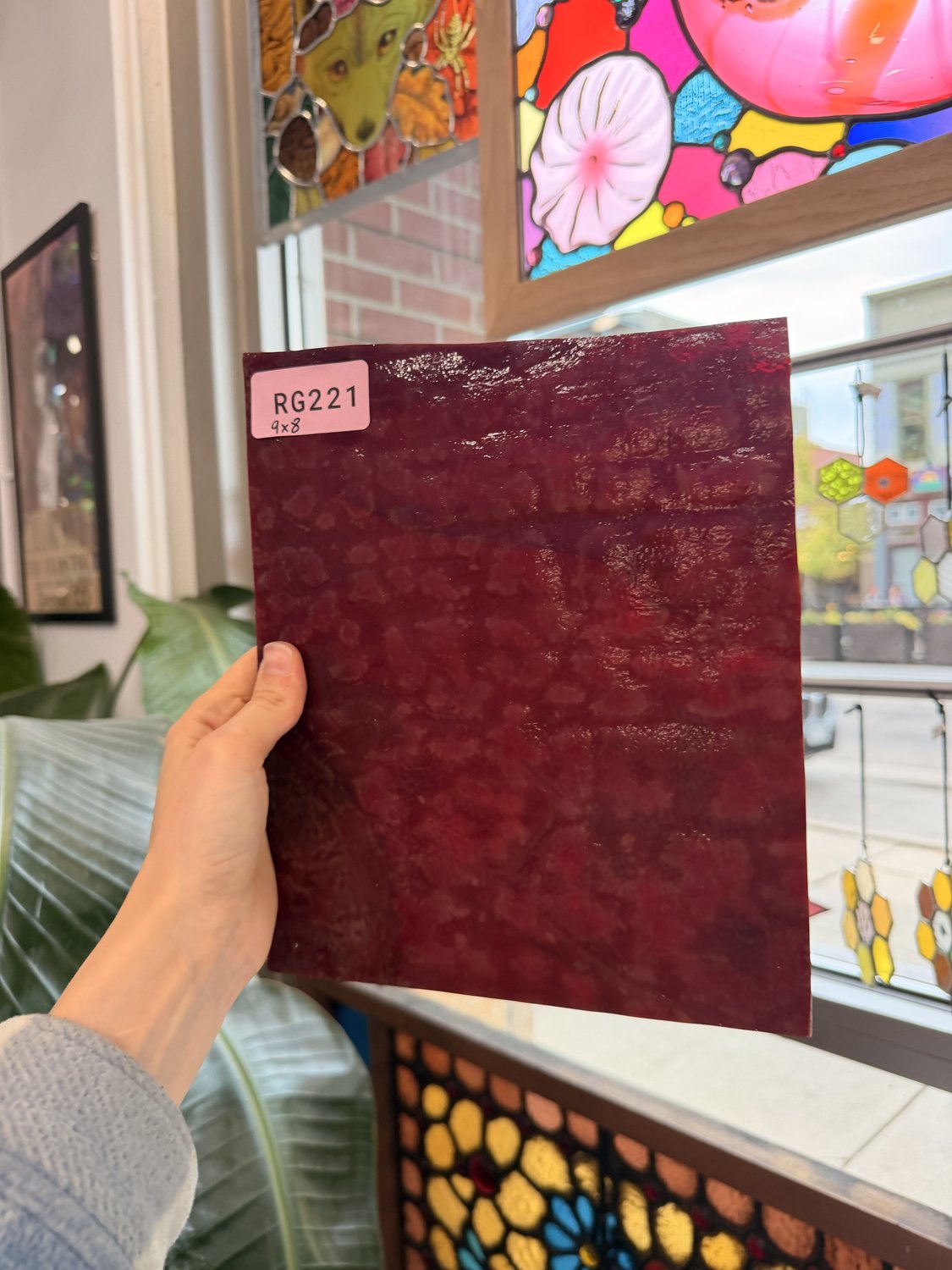 Vintage Dark Red Mottled Uroboros Sheet Glass